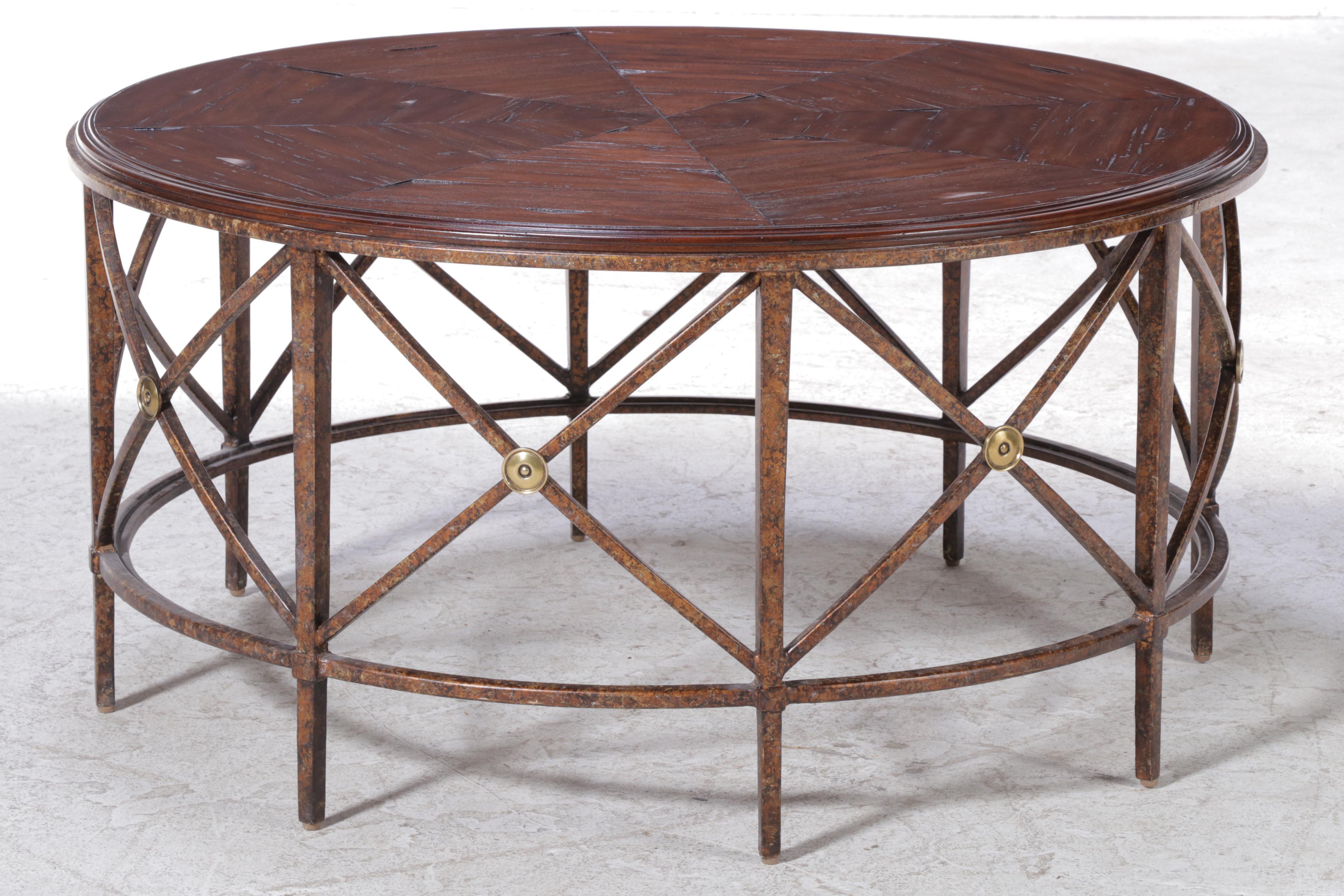 Neoclassical Style Hardwood and Patinated Metal Coffee Table