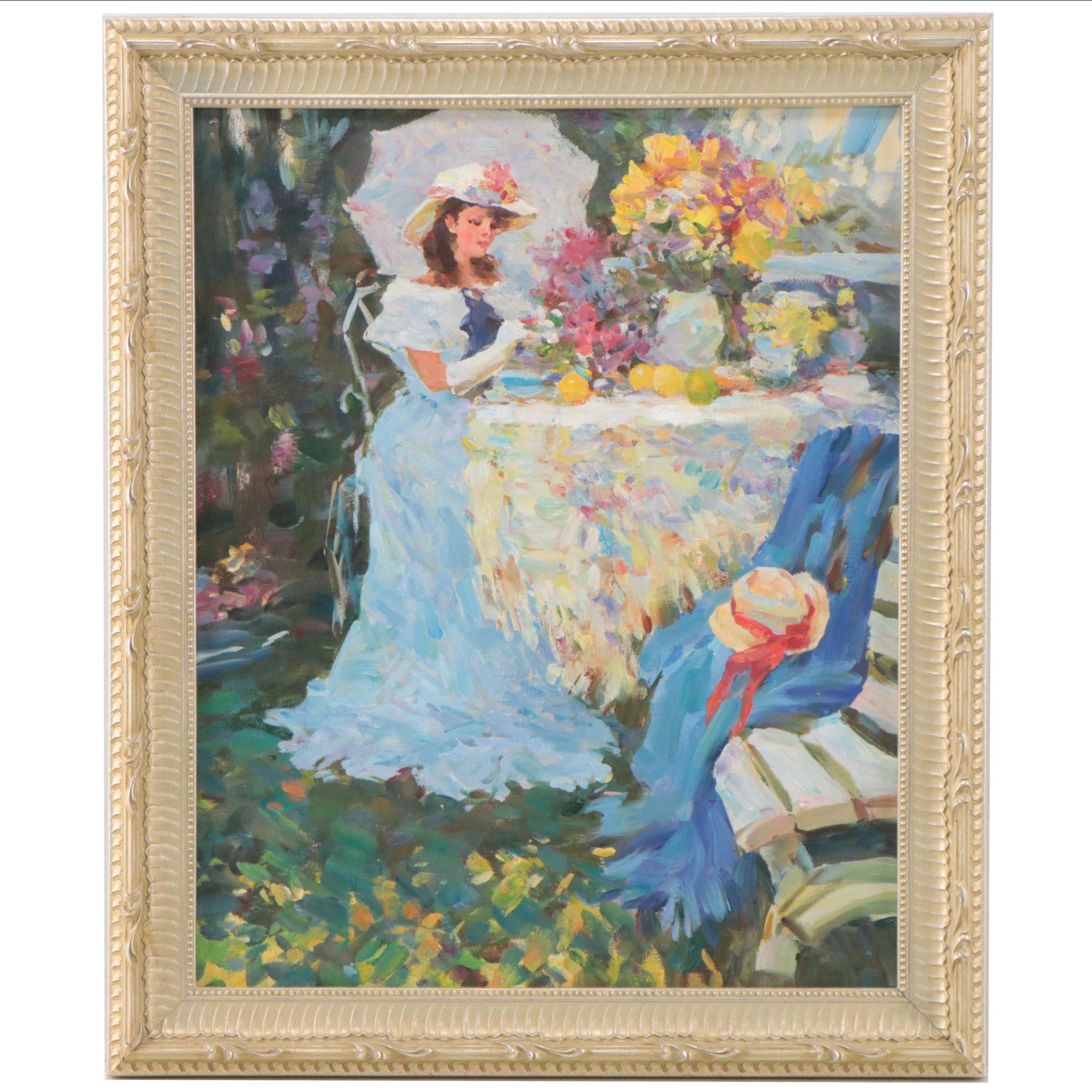 Elizarov Gennady Oil Painting of Garden Tea Party, 2003