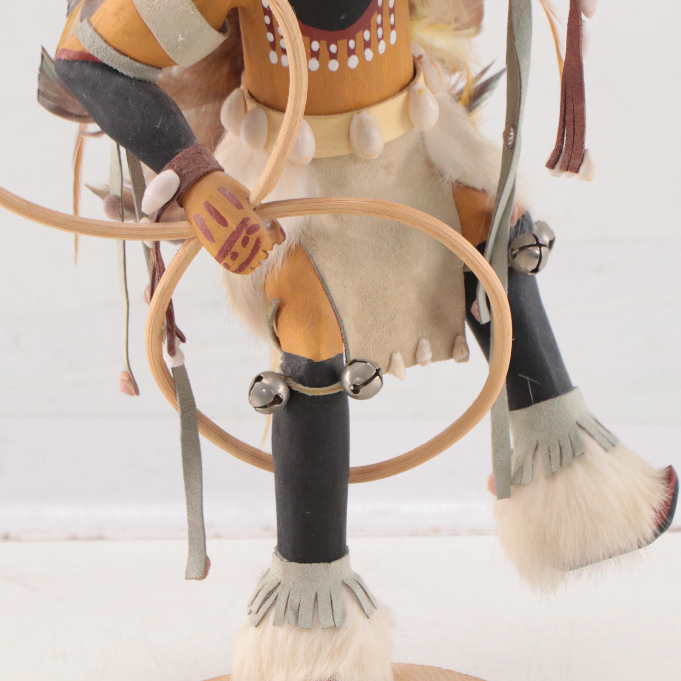 Signed Native American Hopi "Hoop Dancer" Kachina Figure, Late 20th Century