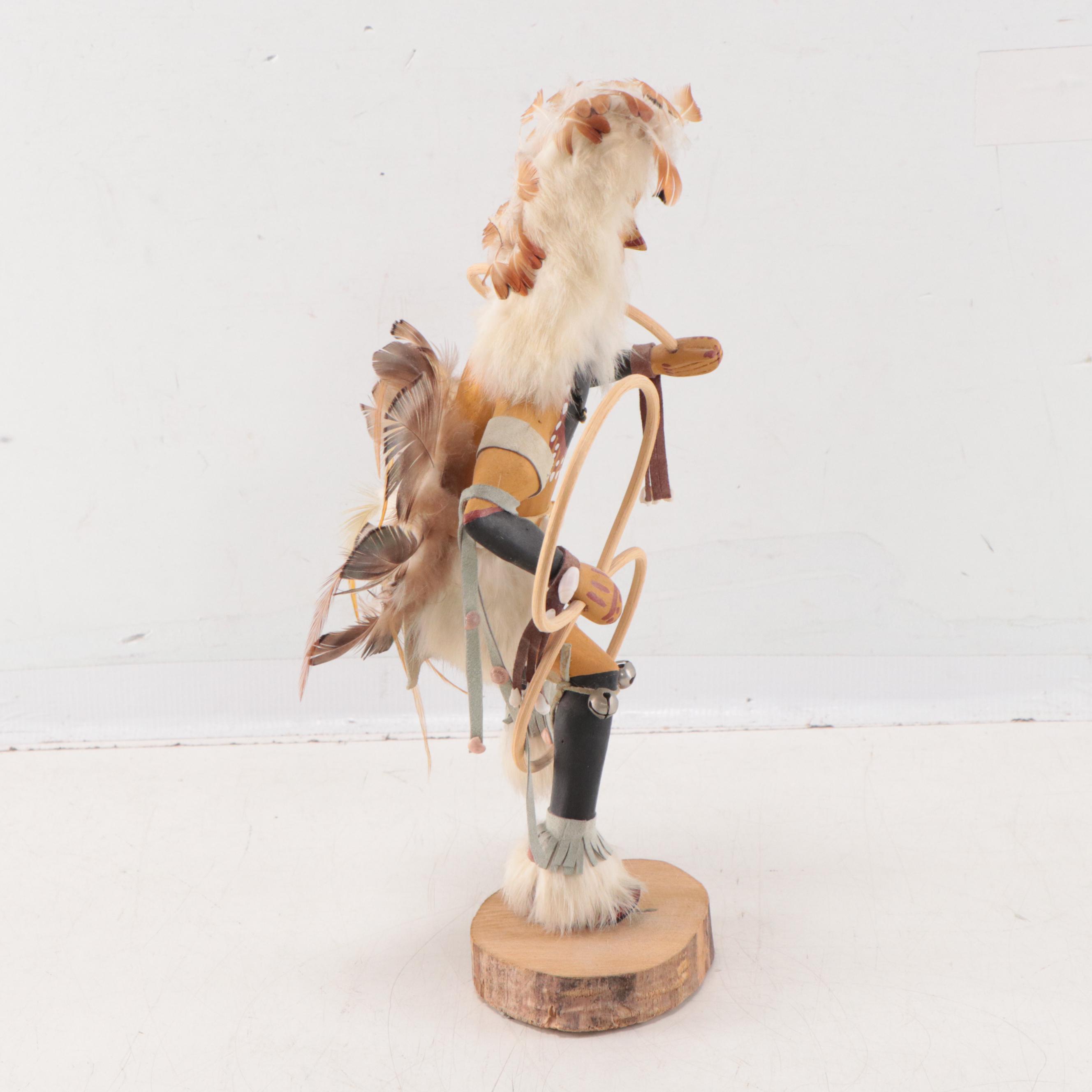 Signed Native American Hopi "Hoop Dancer" Kachina Figure, Late 20th Century