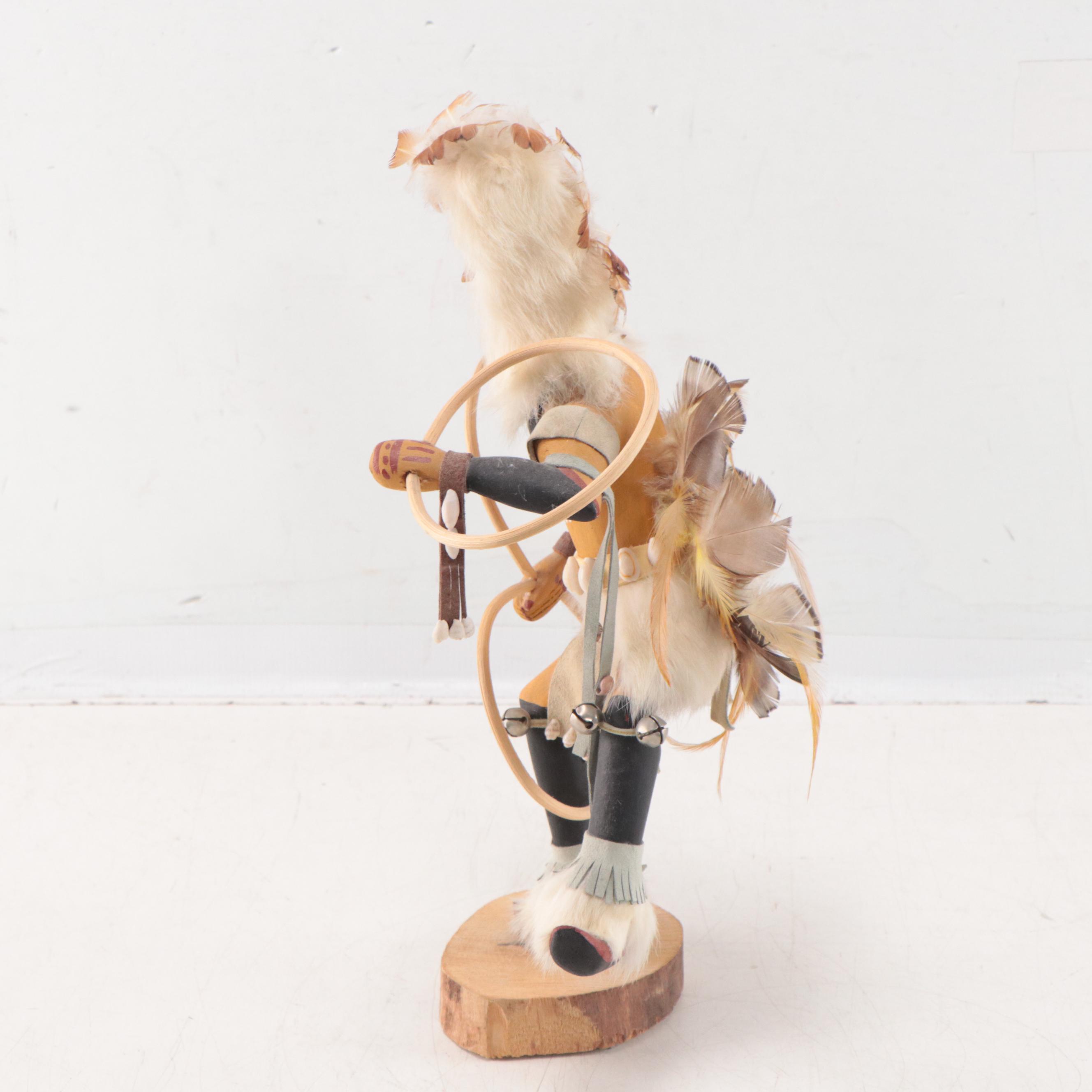 Signed Native American Hopi "Hoop Dancer" Kachina Figure, Late 20th Century