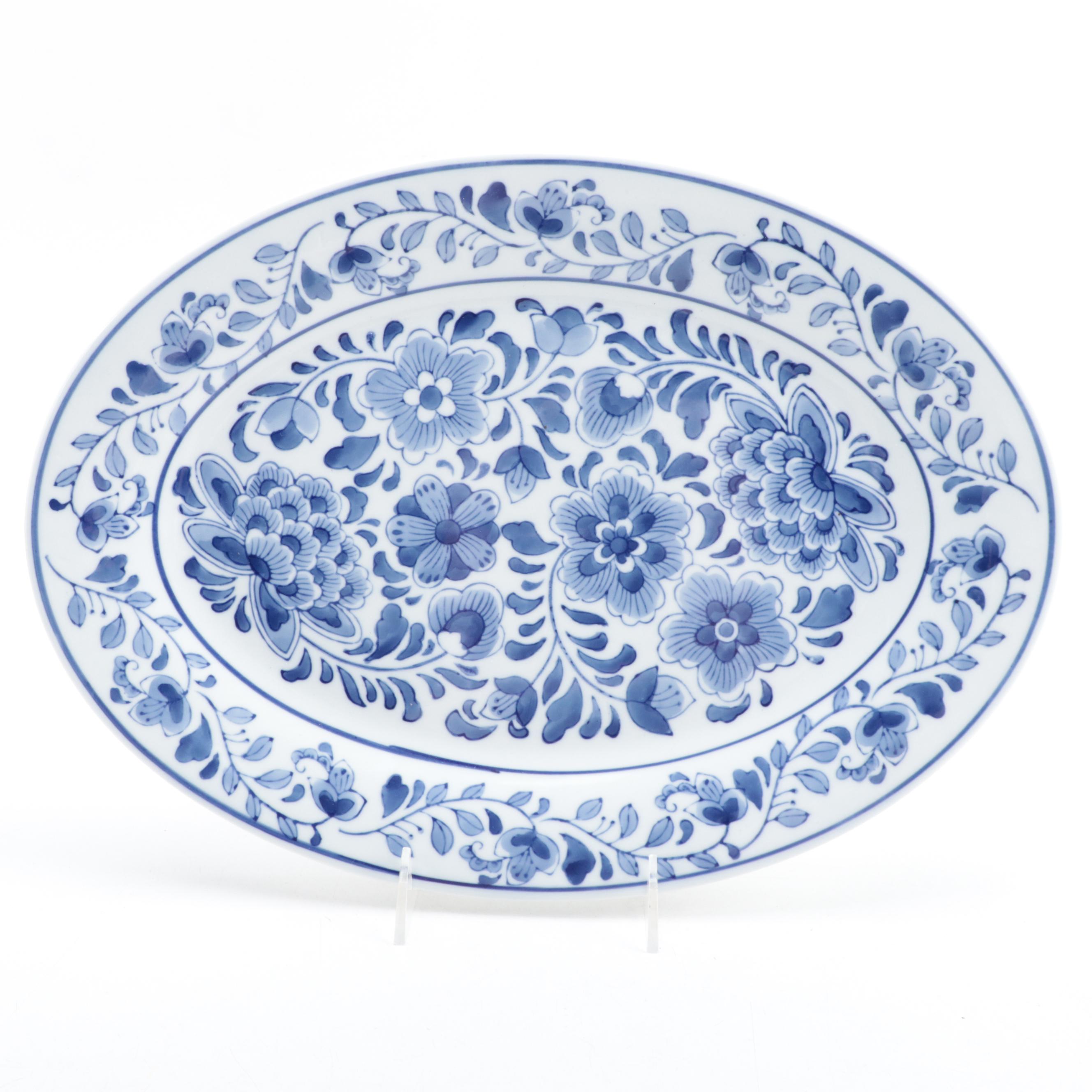 Chinese Blue and White Porcelain Ginger Jar, Vases and Delft Style Platter