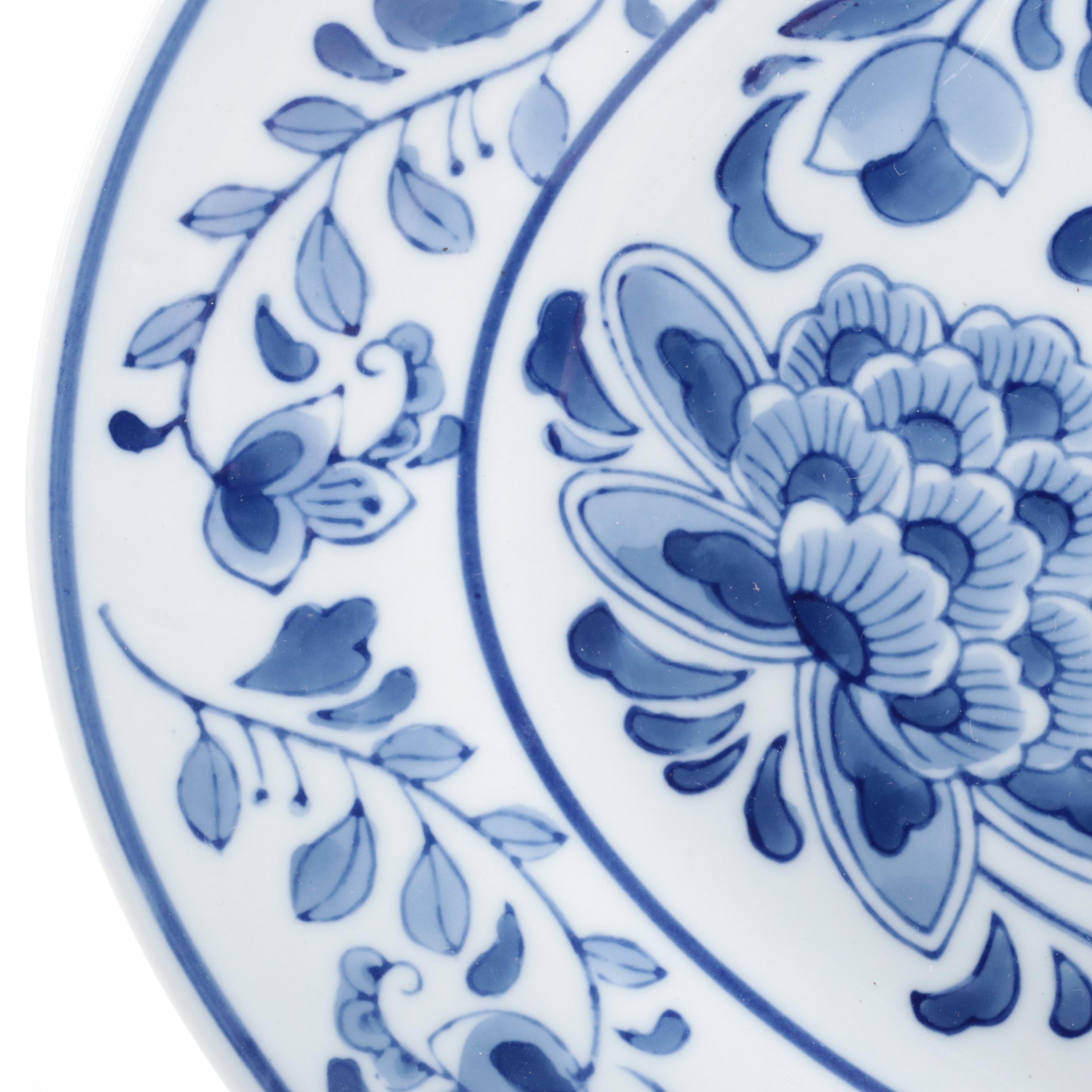 Chinese Blue and White Porcelain Ginger Jar, Vases and Delft Style Platter