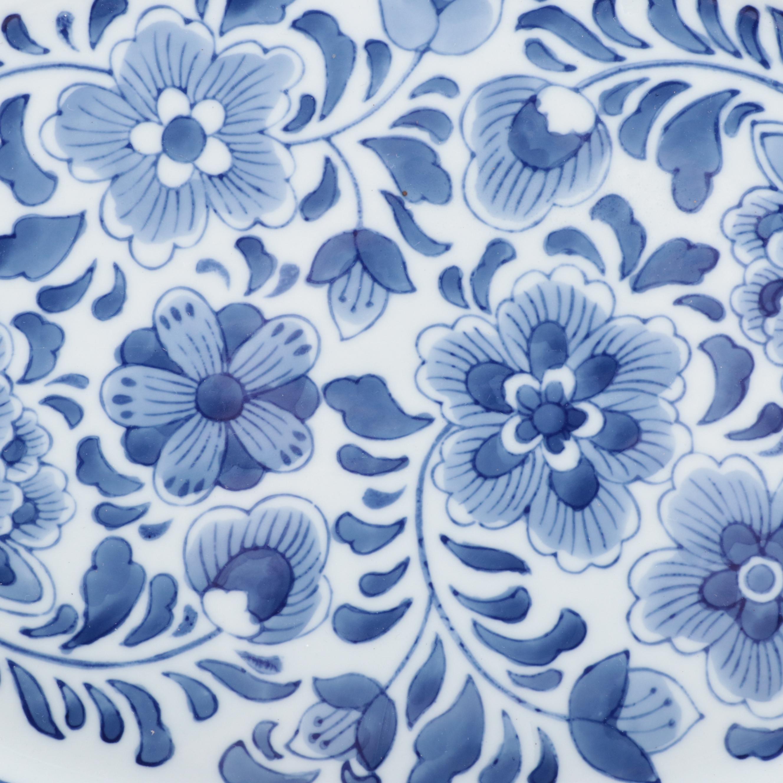 Chinese Blue and White Porcelain Ginger Jar, Vases and Delft Style Platter