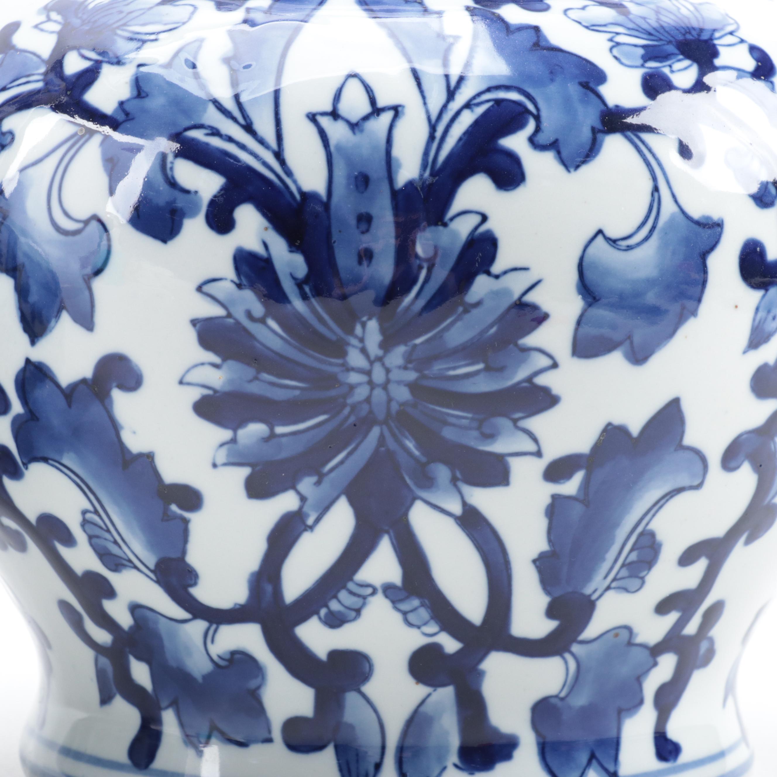 Chinese Blue and White Porcelain Ginger Jar, Vases and Delft Style Platter
