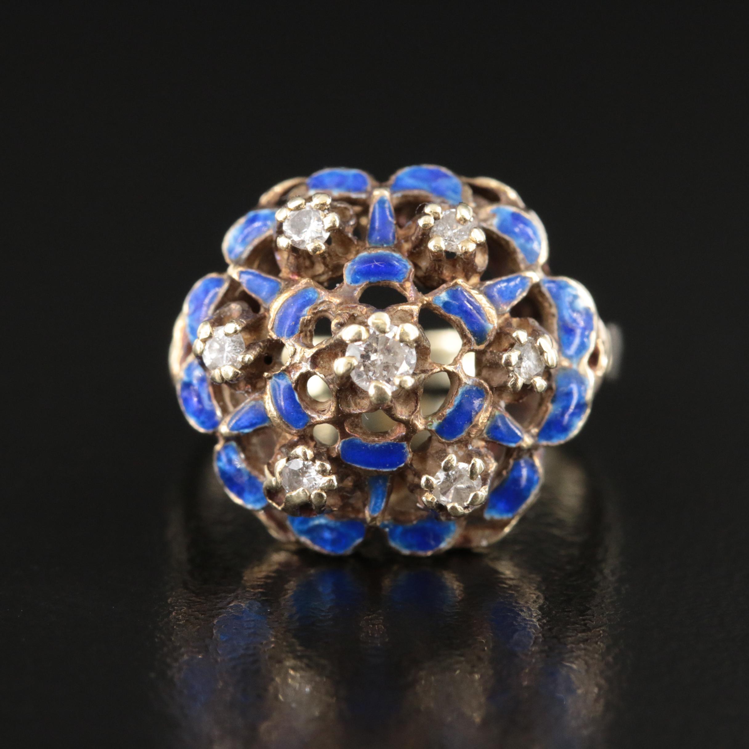 14K Diamond and Enamel Ring