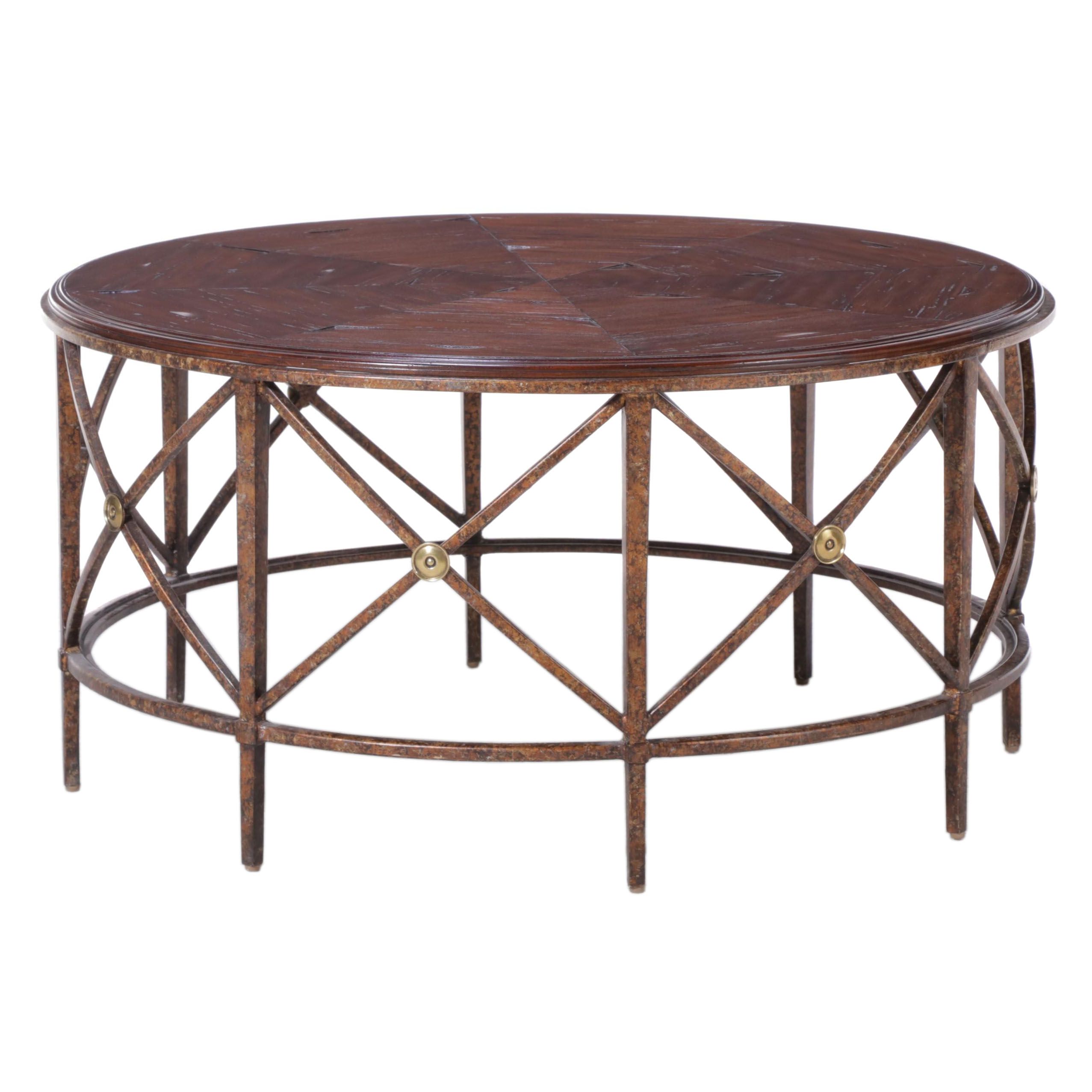 Neoclassical Style Hardwood and Patinated Metal Coffee Table