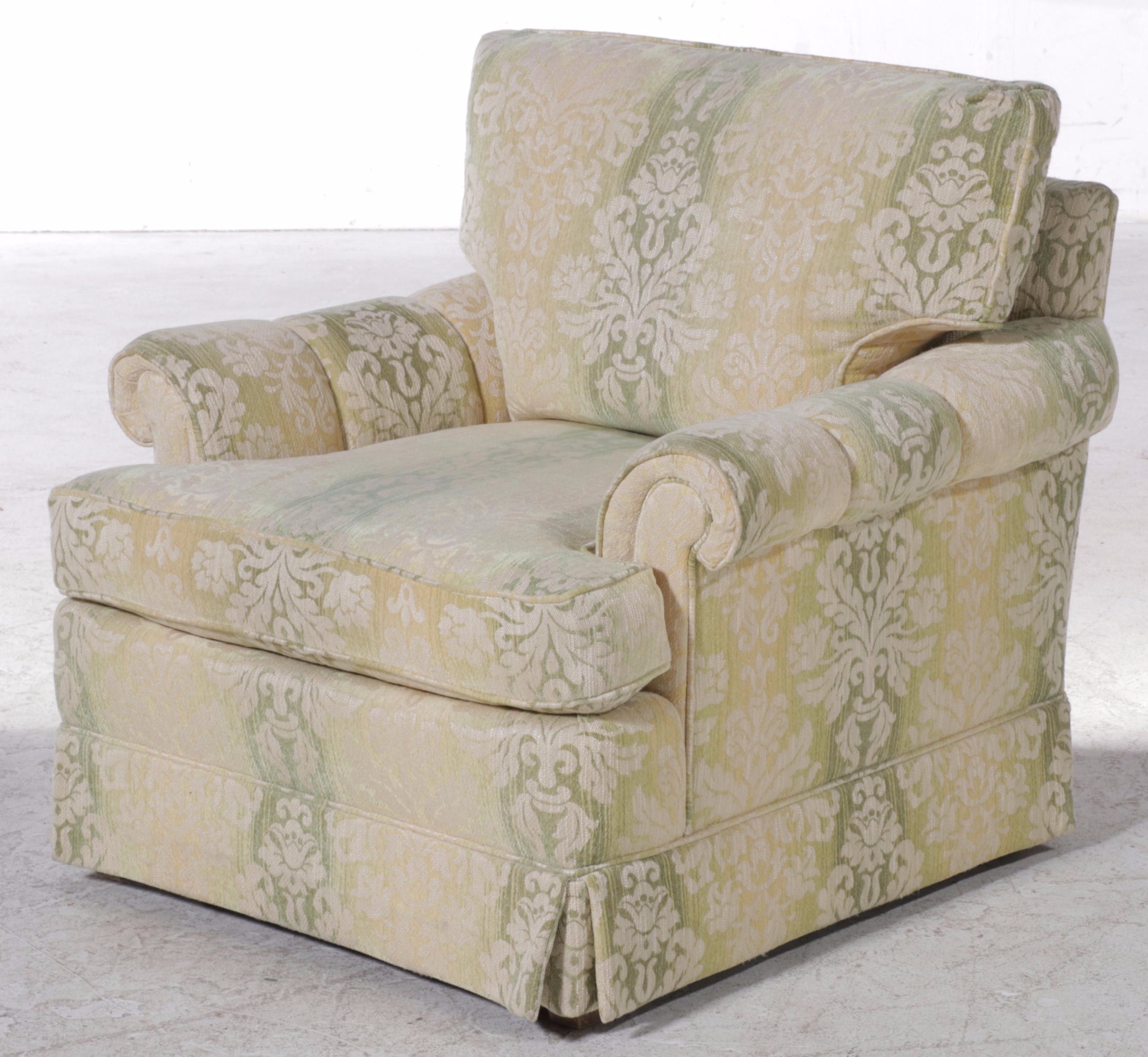 Custom-Upholstered Easy Armchair and Ottoman