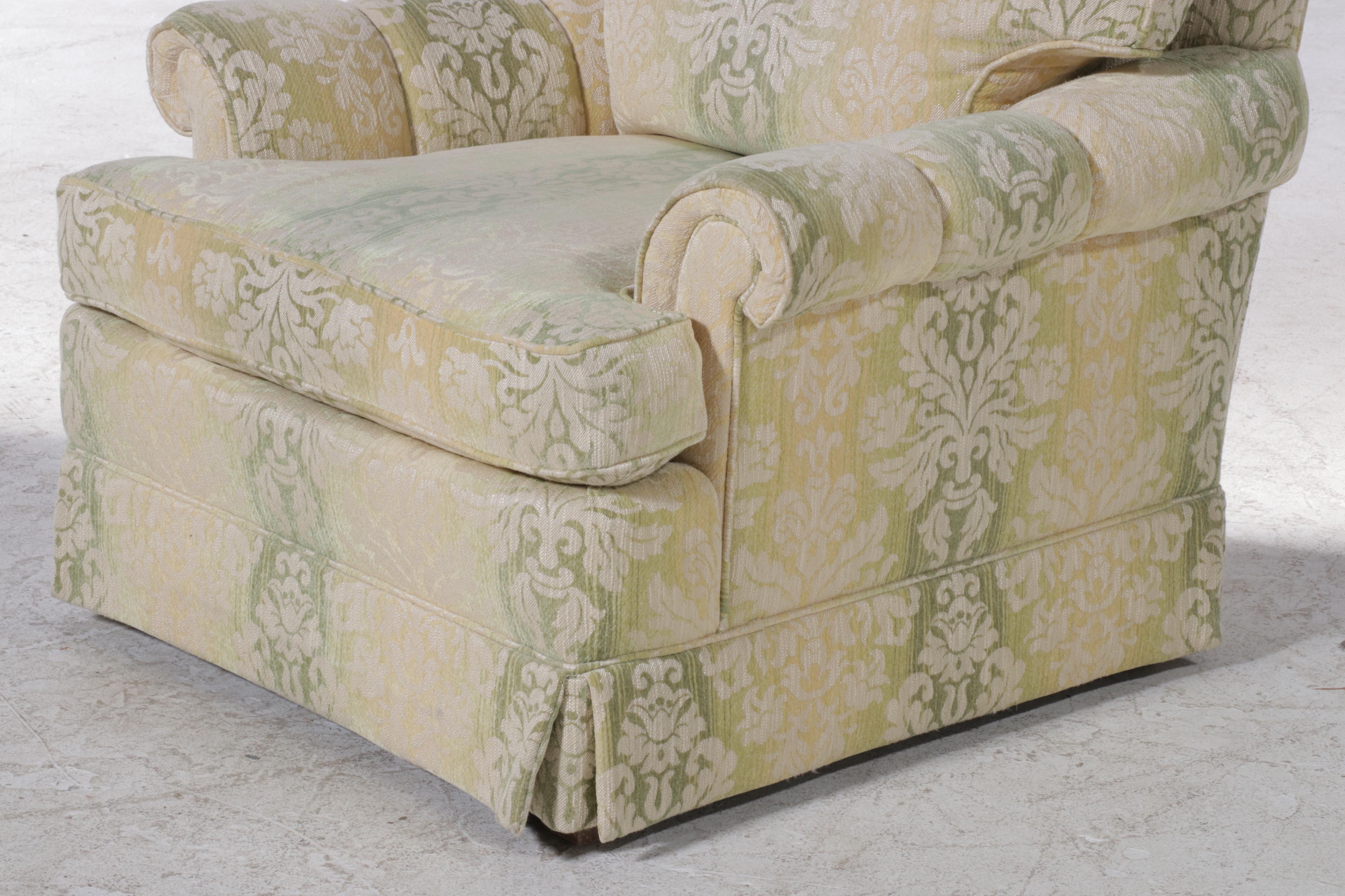 Custom-Upholstered Easy Armchair and Ottoman