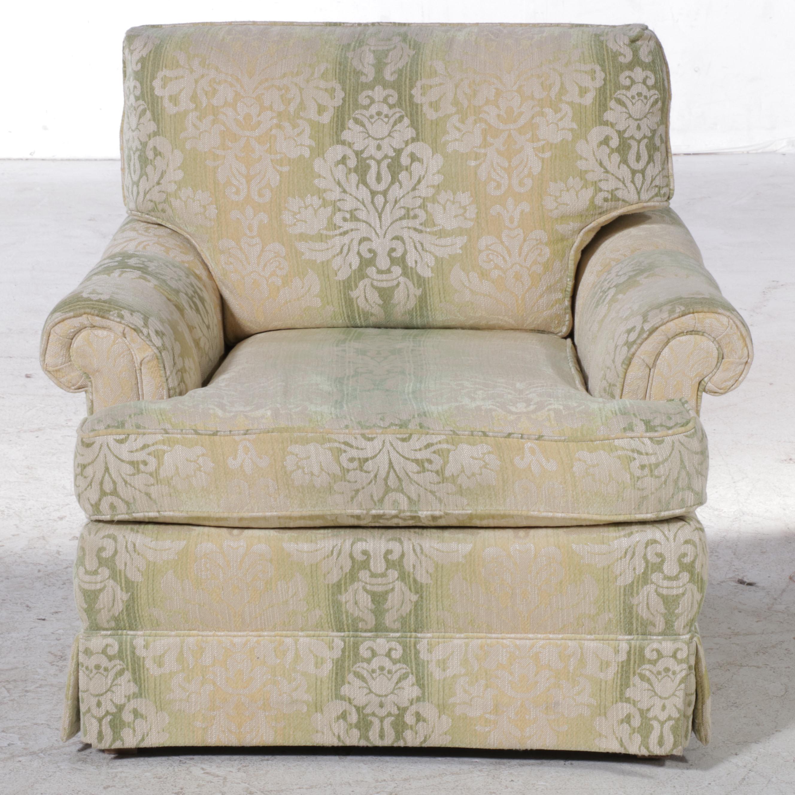 Custom-Upholstered Easy Armchair and Ottoman