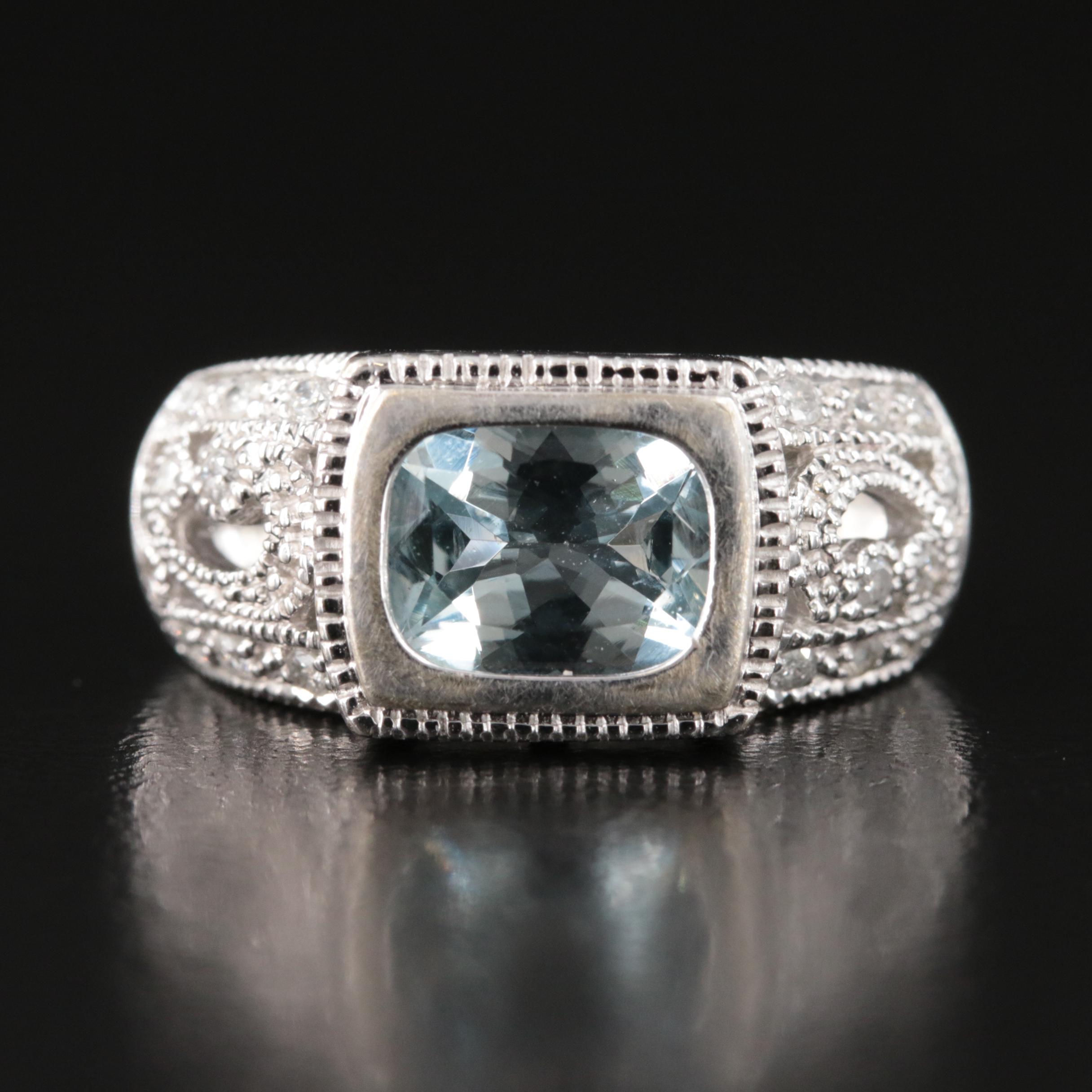 14K Aquamarine and Diamond Ring