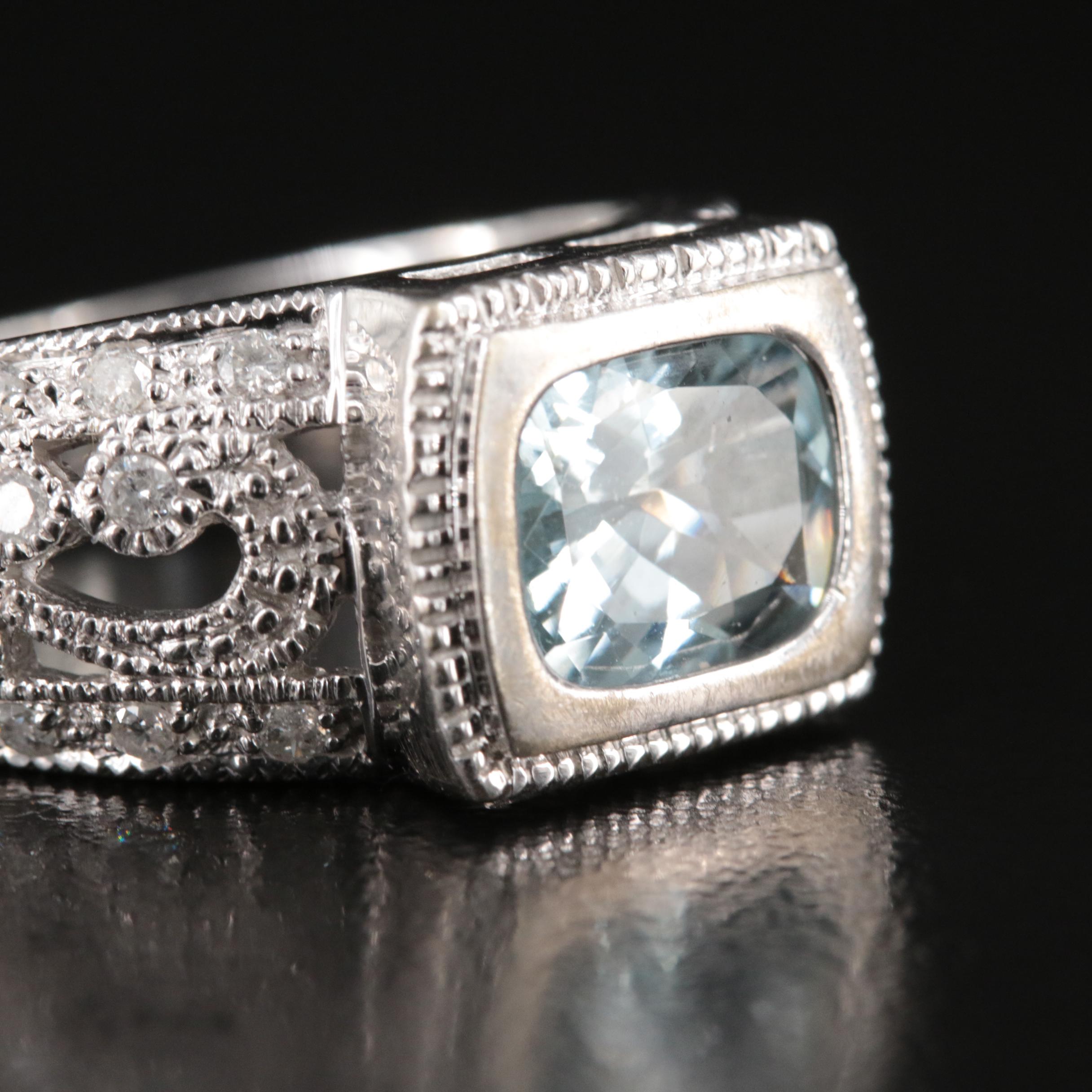 14K Aquamarine and Diamond Ring