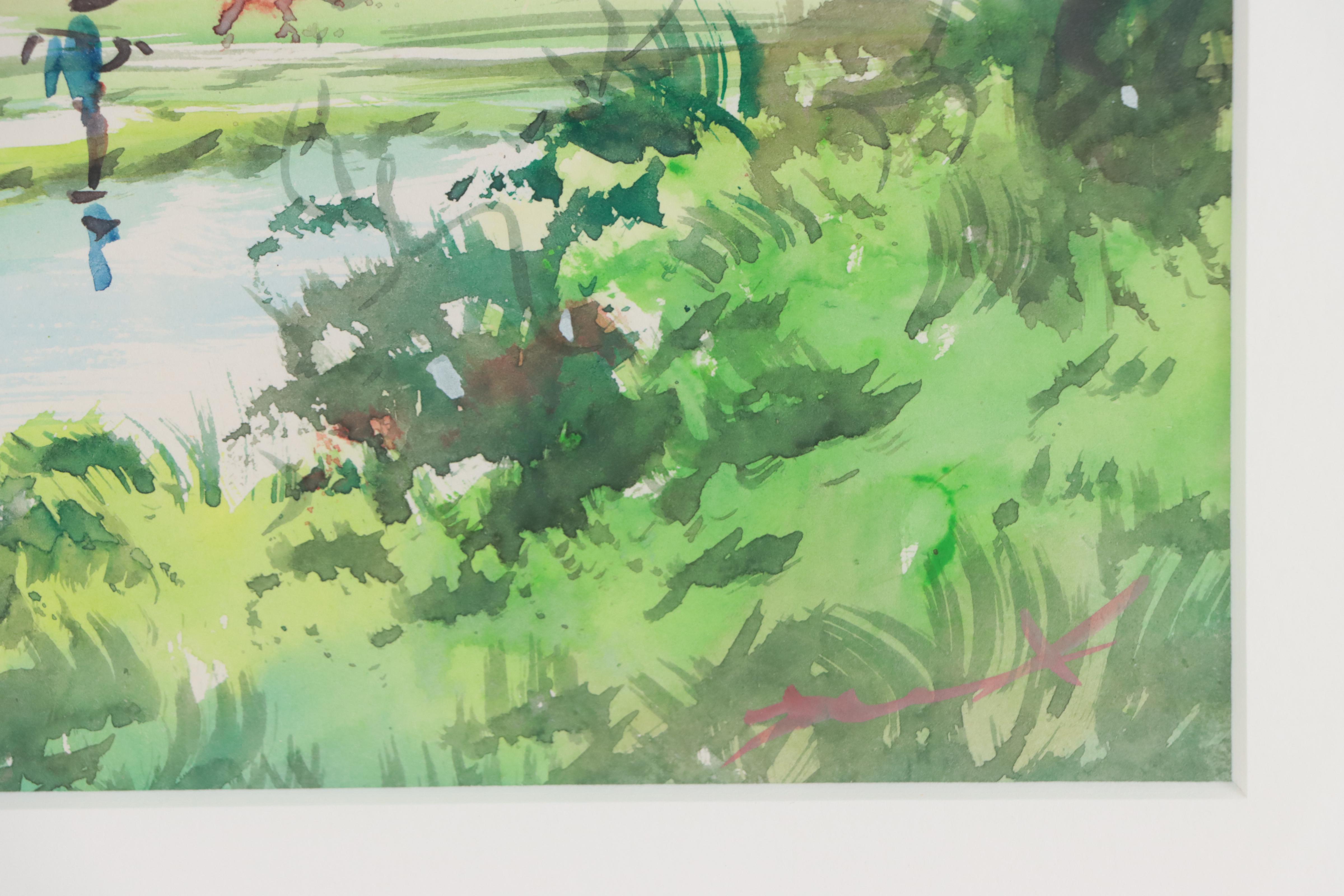 Japanese Landscape With Mount Fuji Watercolor Painting