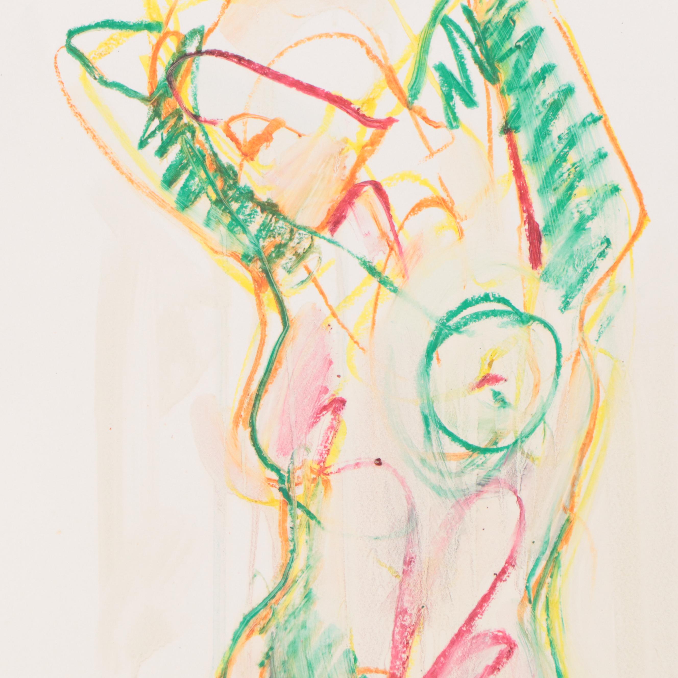 Jack Meanwell Abstract Expressionist Oil Pastel Figure Drawing