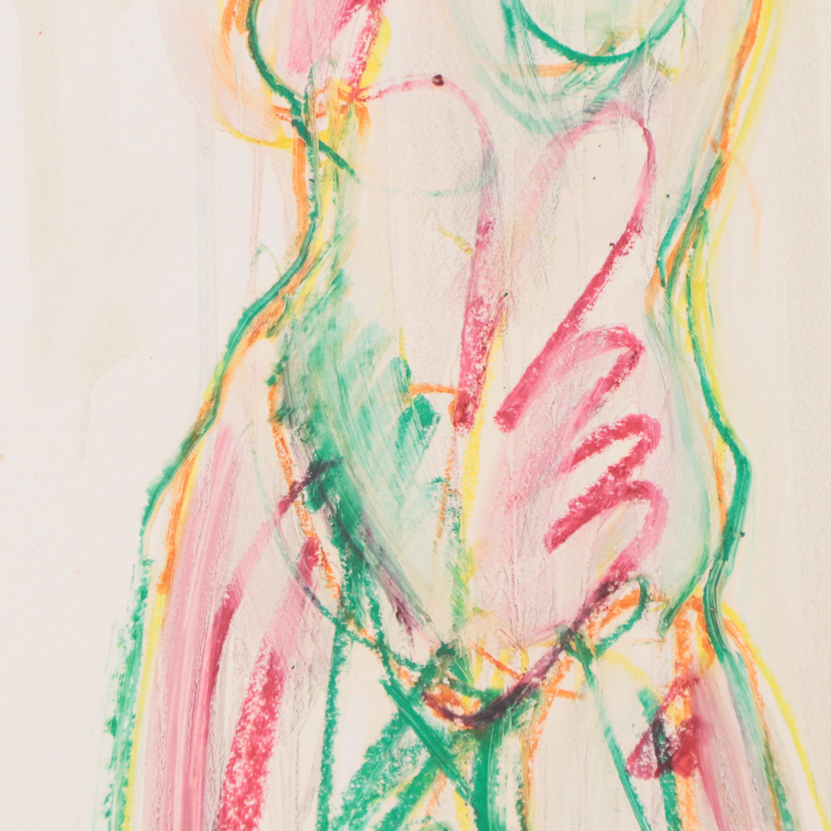 Jack Meanwell Abstract Expressionist Oil Pastel Figure Drawing
