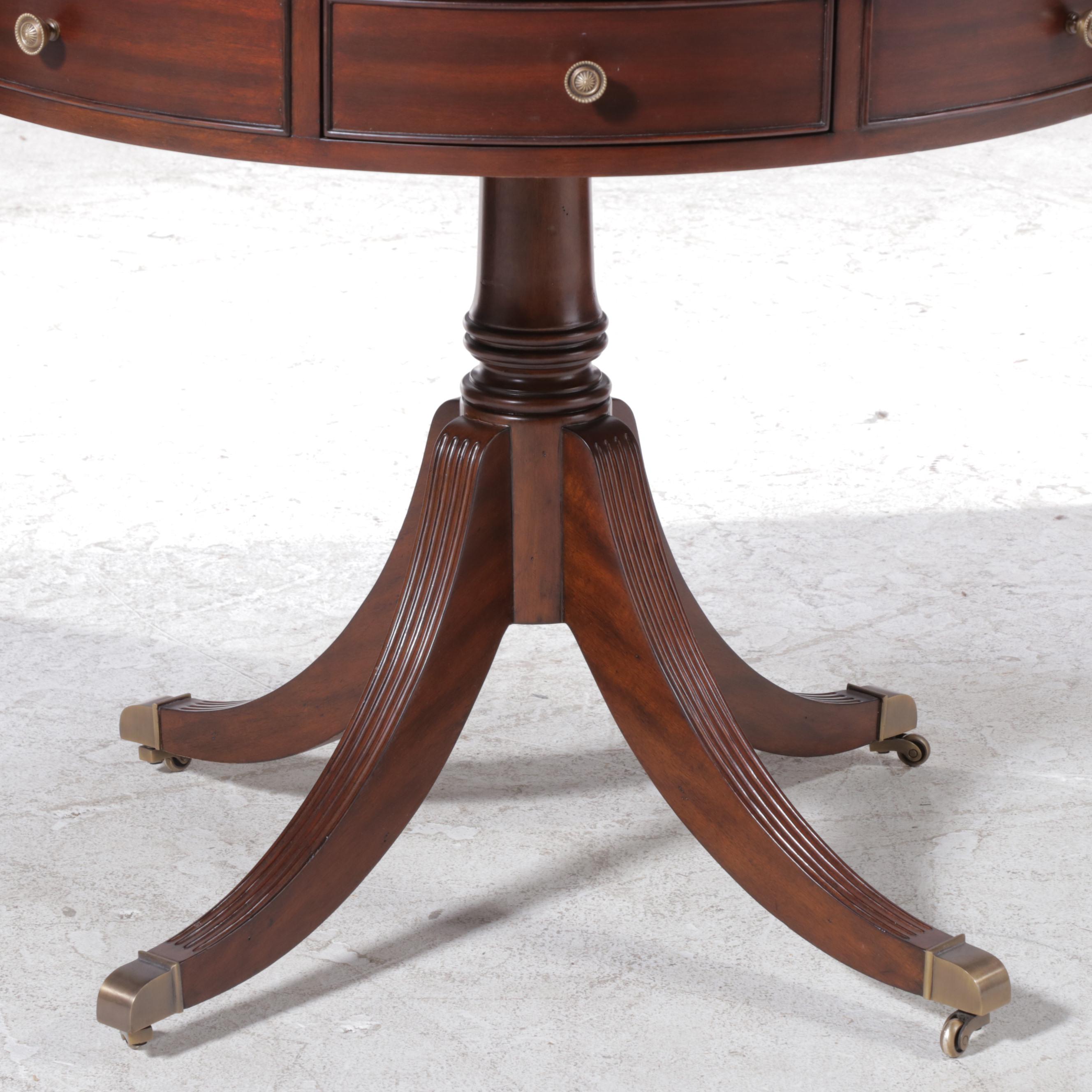 Ethan Allen "Bradford" Tooled Leather-Top Mahogany Rent Table