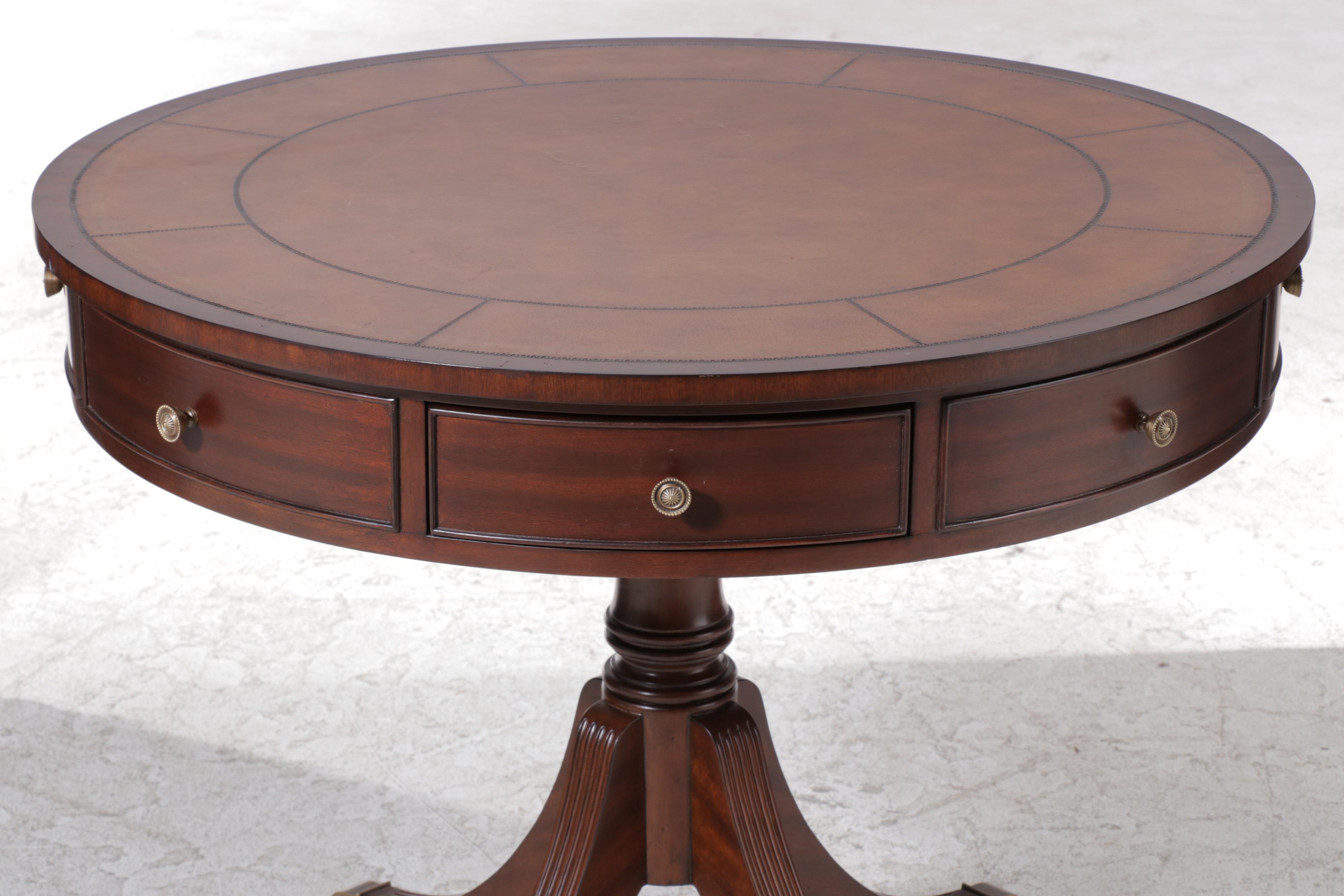 Ethan Allen "Bradford" Tooled Leather-Top Mahogany Rent Table