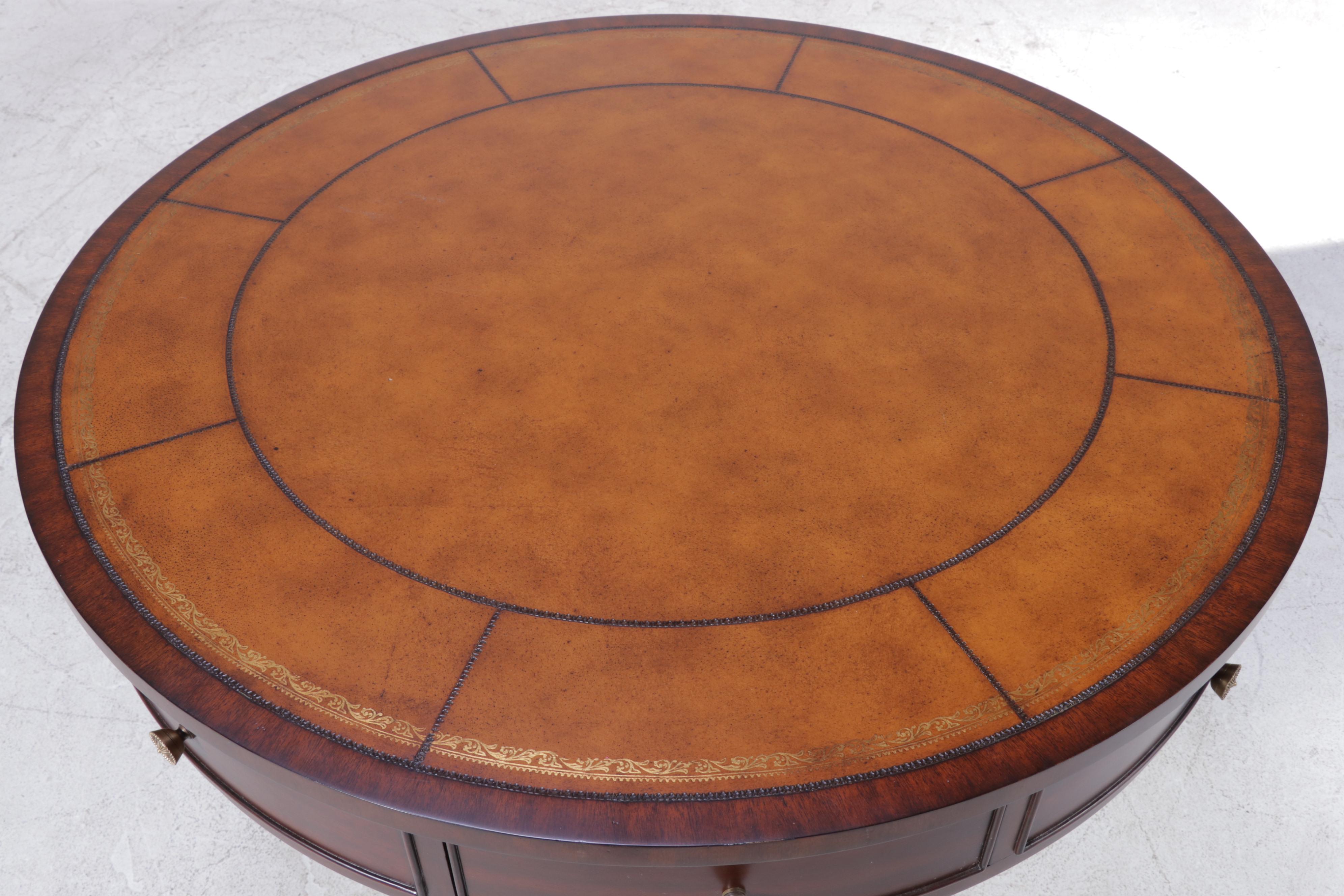 Ethan Allen "Bradford" Tooled Leather-Top Mahogany Rent Table