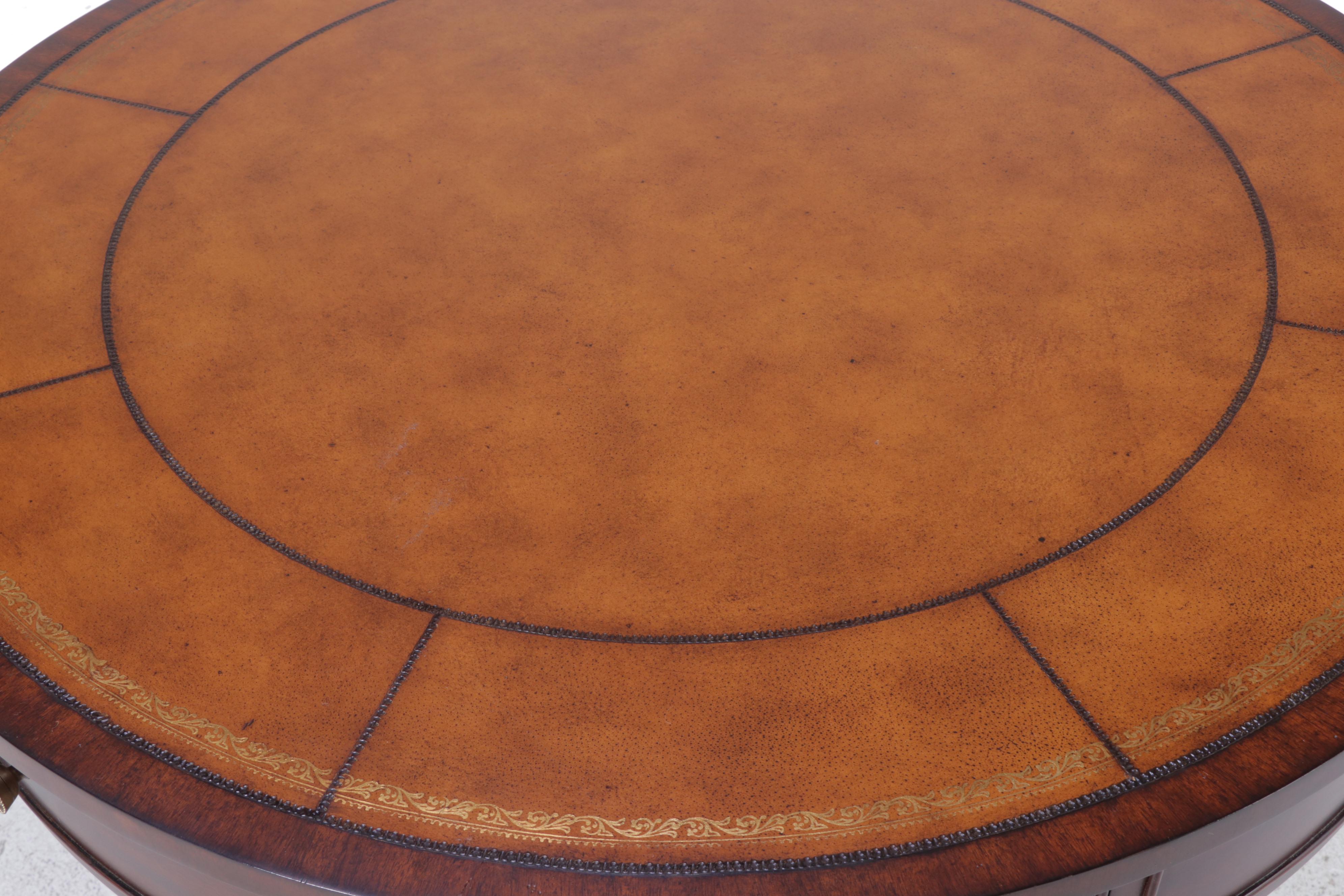 Ethan Allen "Bradford" Tooled Leather-Top Mahogany Rent Table