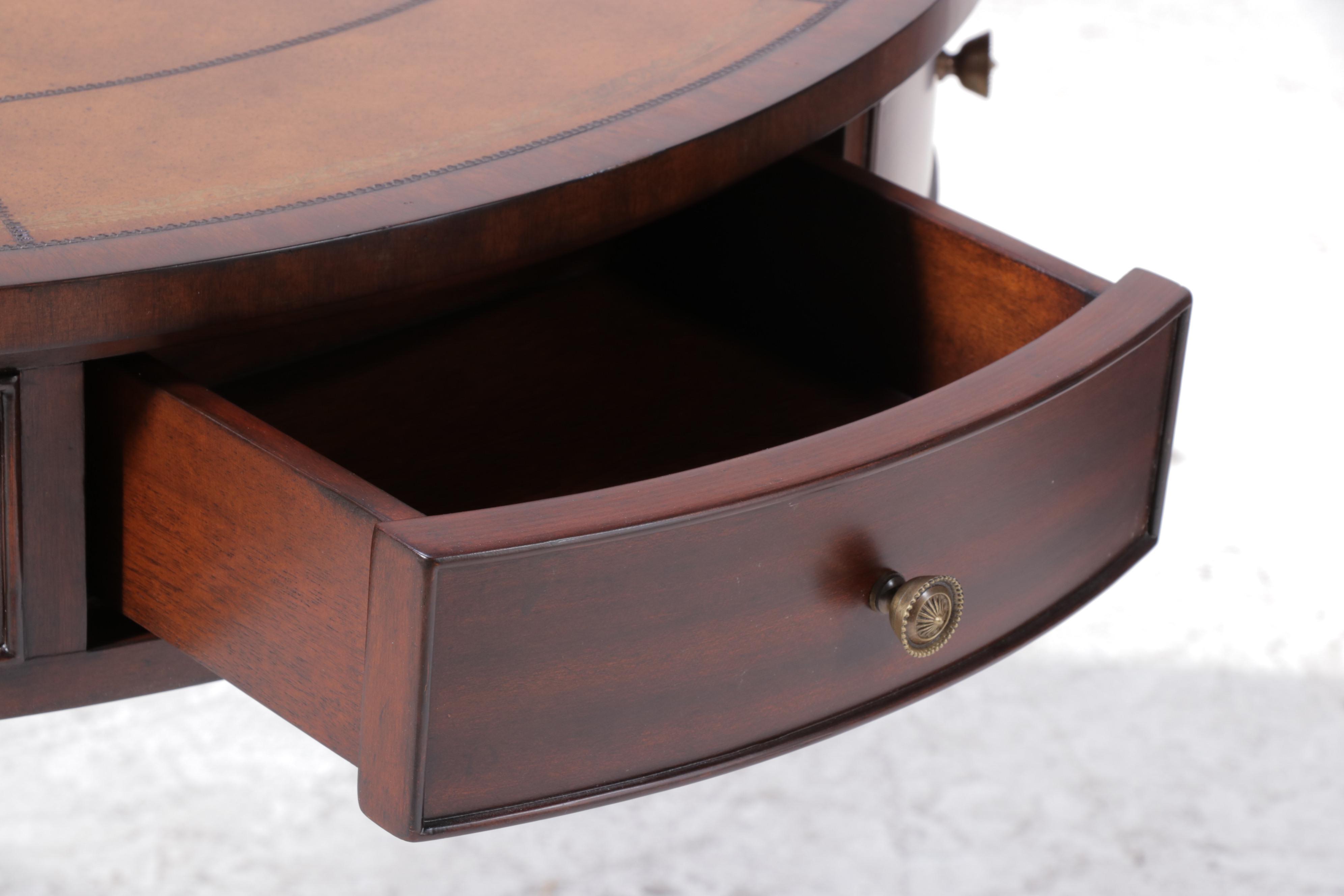 Ethan Allen "Bradford" Tooled Leather-Top Mahogany Rent Table