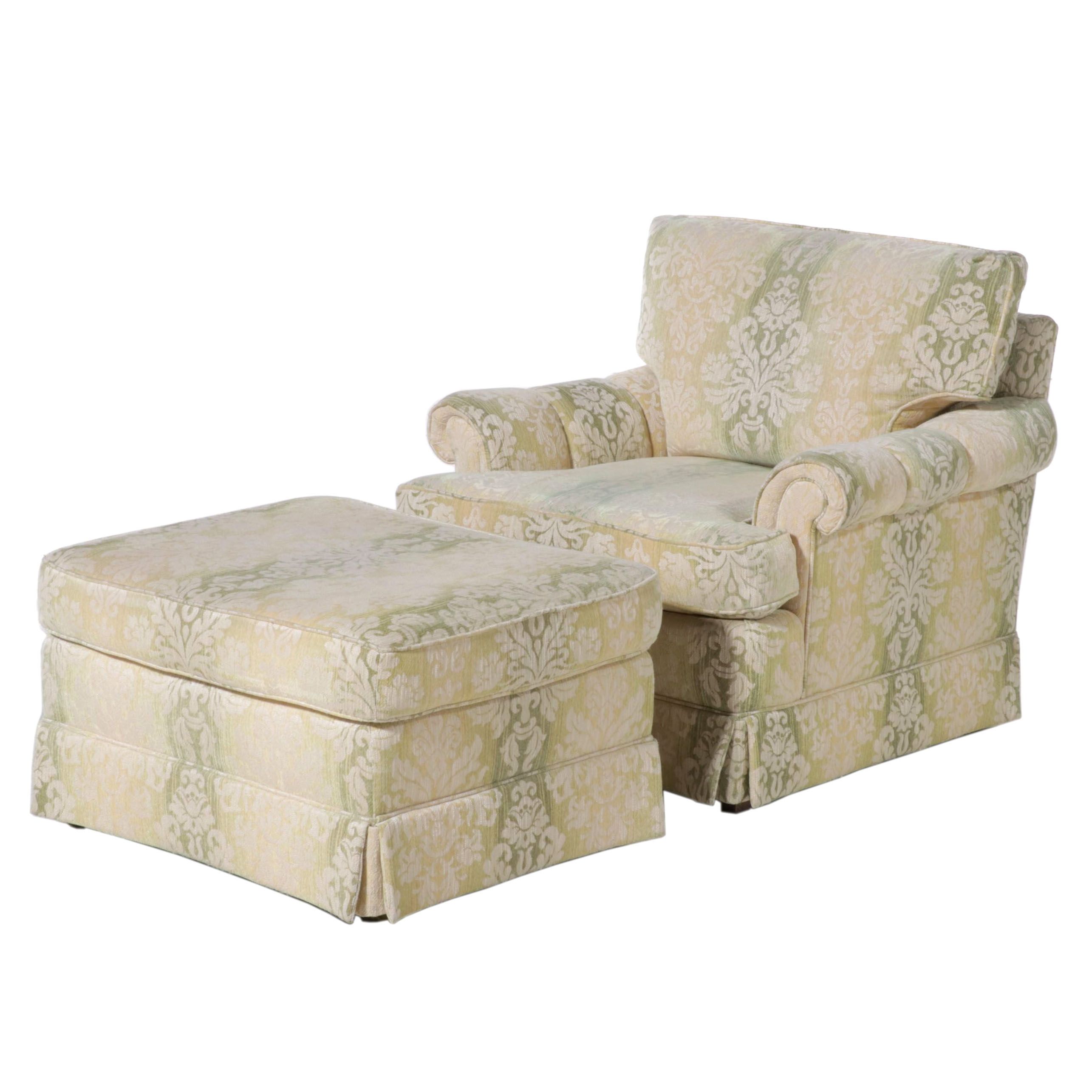 Custom-Upholstered Easy Armchair and Ottoman