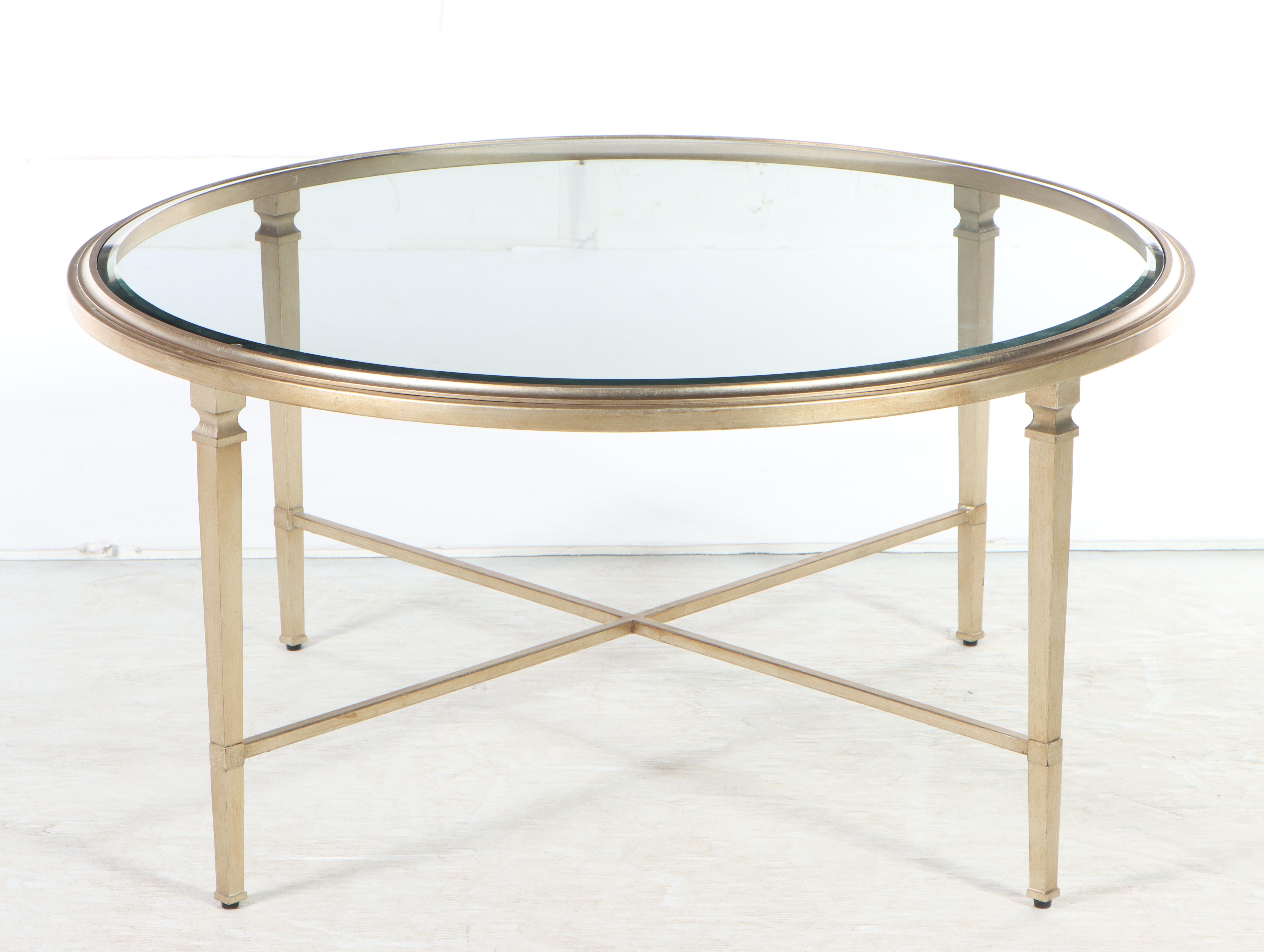 Ethan Allen "Herron" Champagne Finish Round Coffee Table
