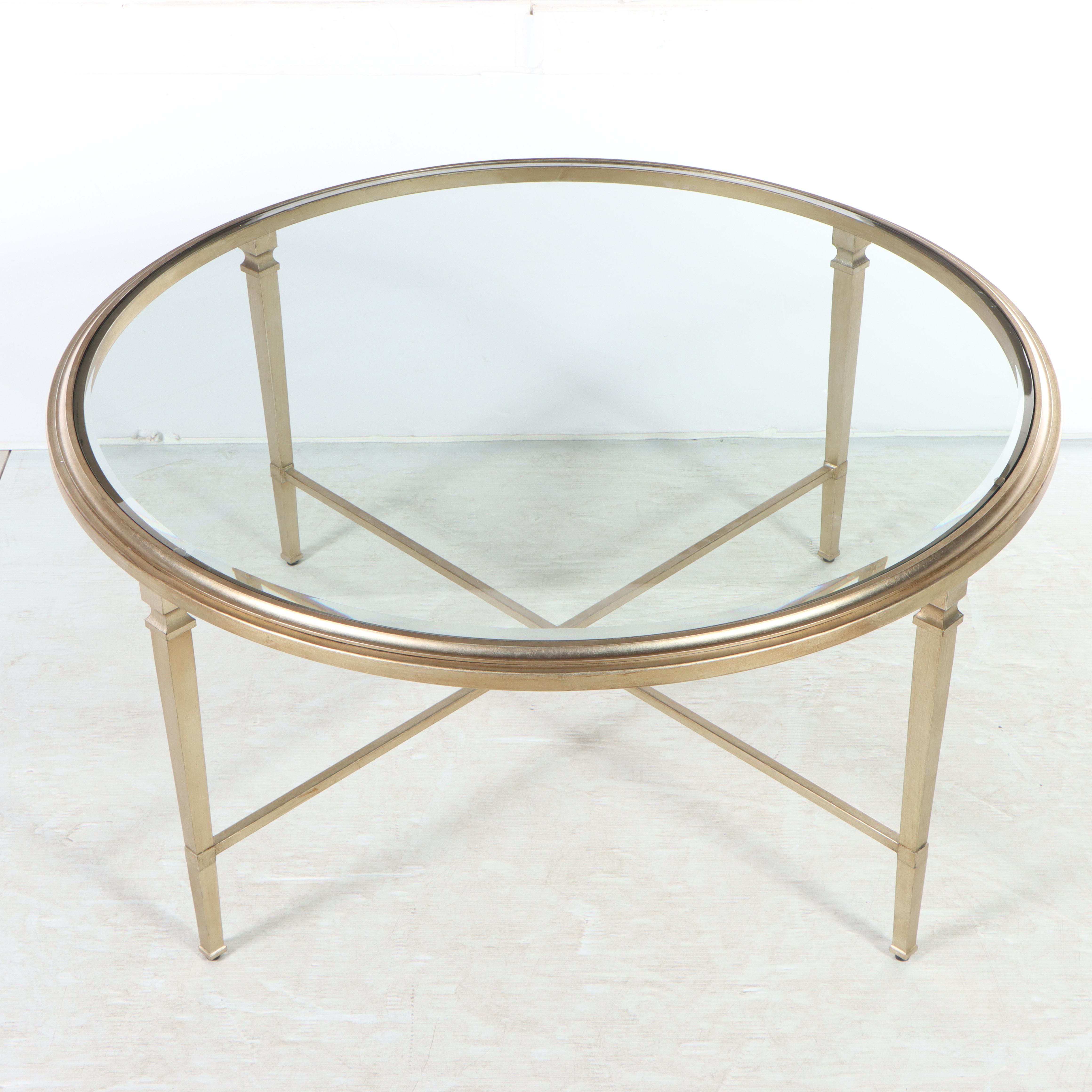Ethan Allen "Herron" Champagne Finish Round Coffee Table