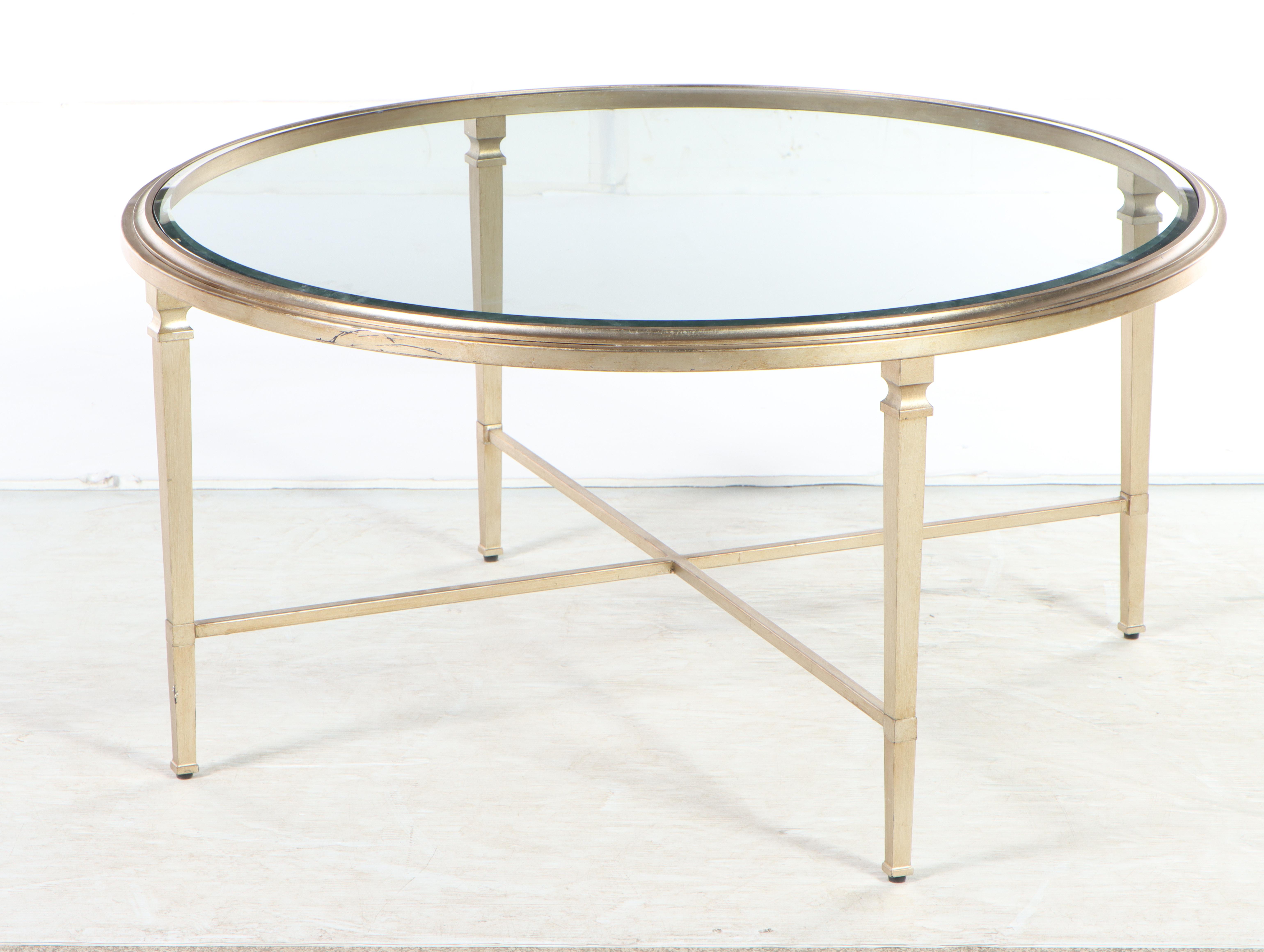 Ethan Allen "Herron" Champagne Finish Round Coffee Table