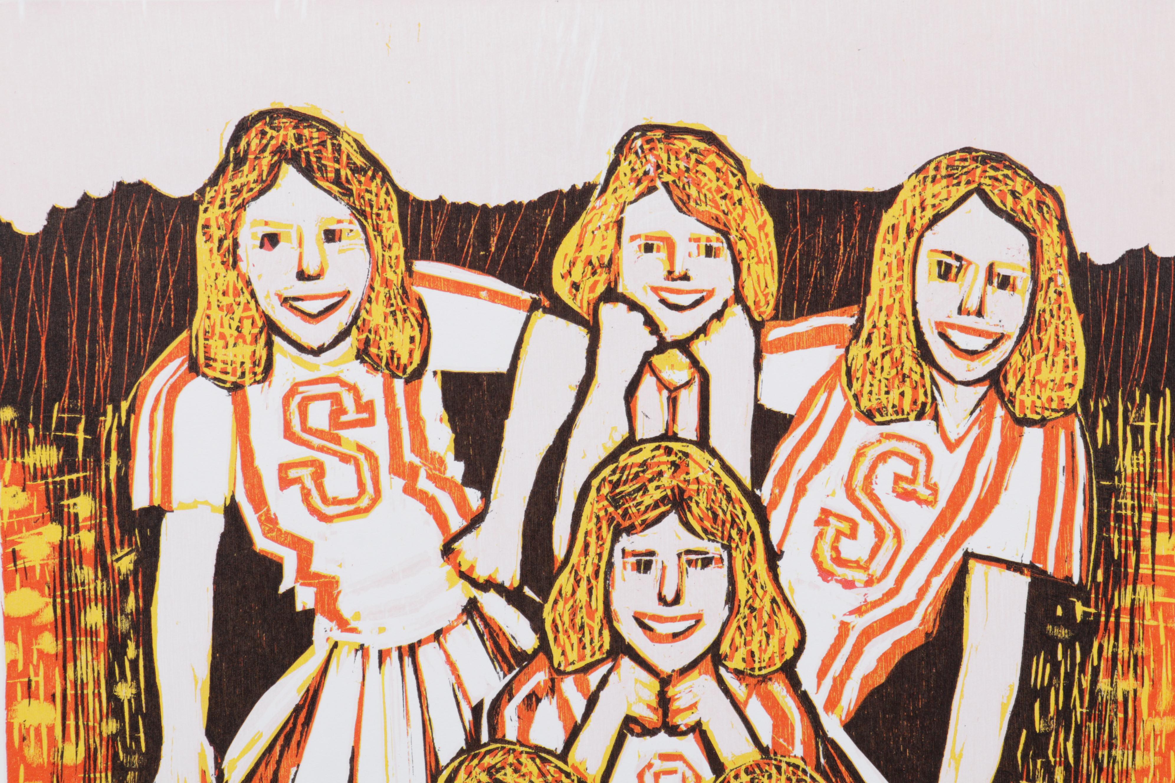 Sidney Chafetz Woodcut "This Year's Squad," 1990