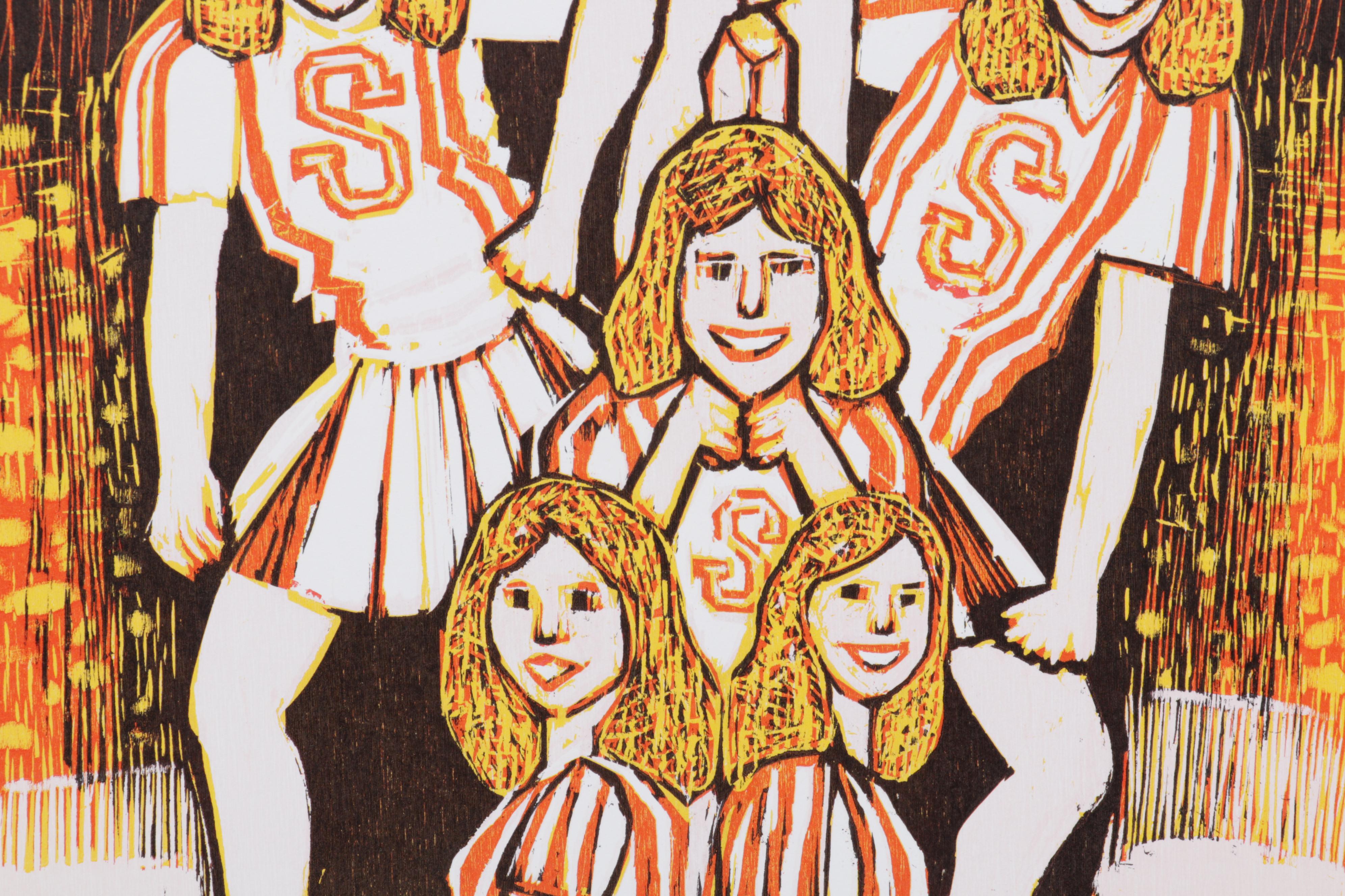 Sidney Chafetz Woodcut "This Year's Squad," 1990