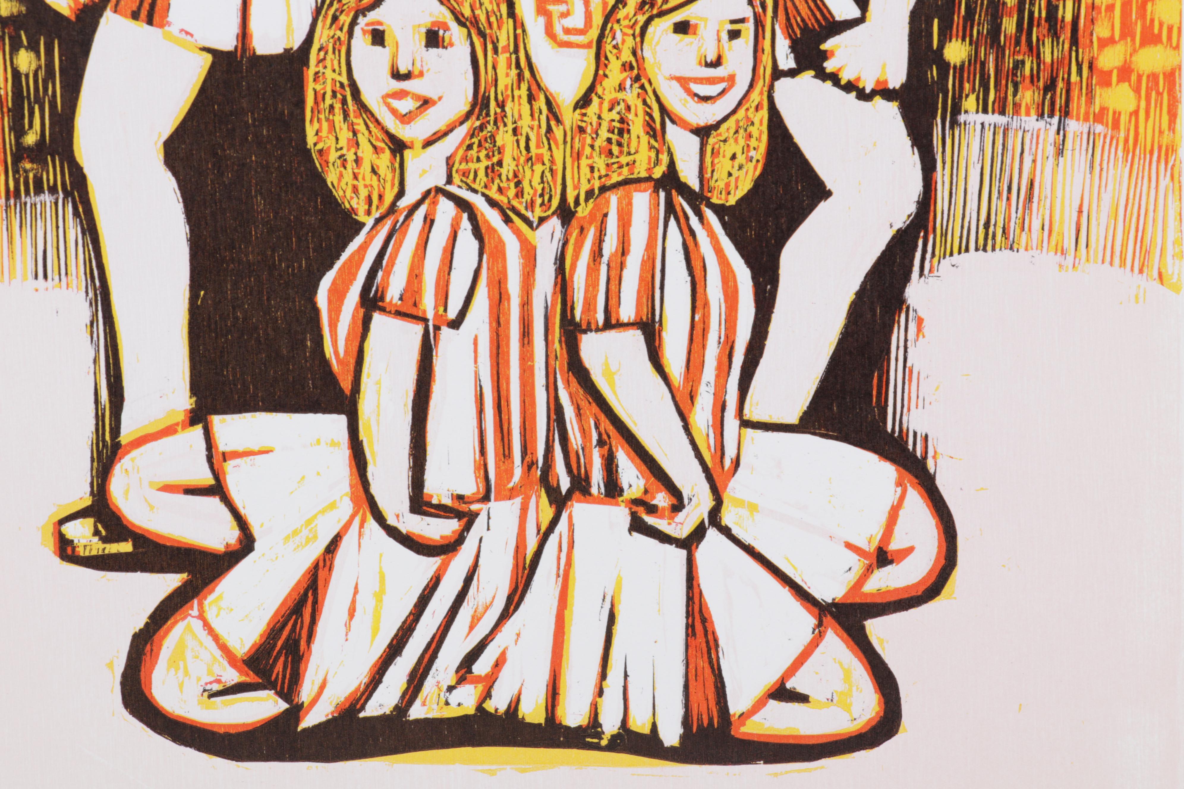 Sidney Chafetz Woodcut "This Year's Squad," 1990