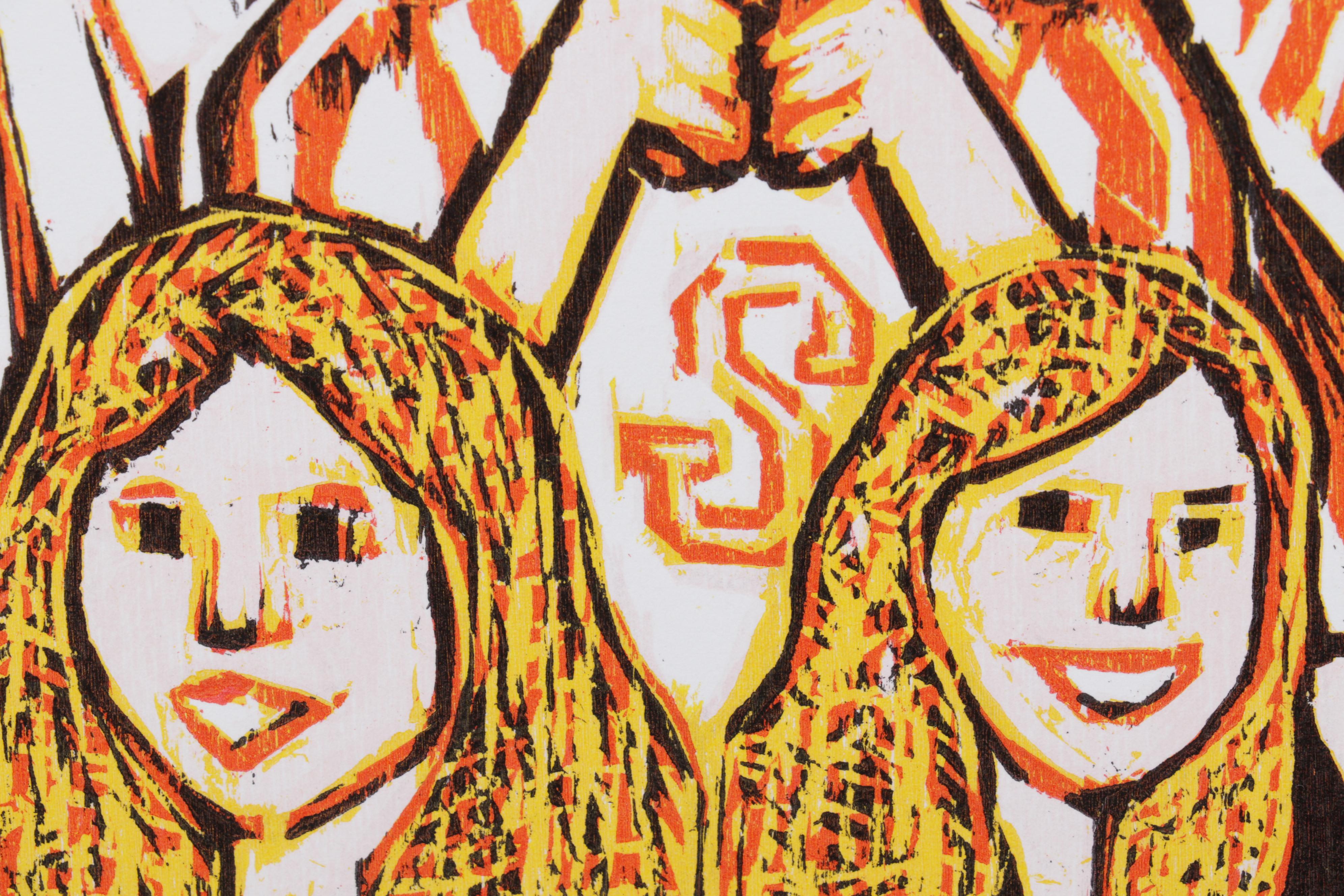 Sidney Chafetz Woodcut "This Year's Squad," 1990