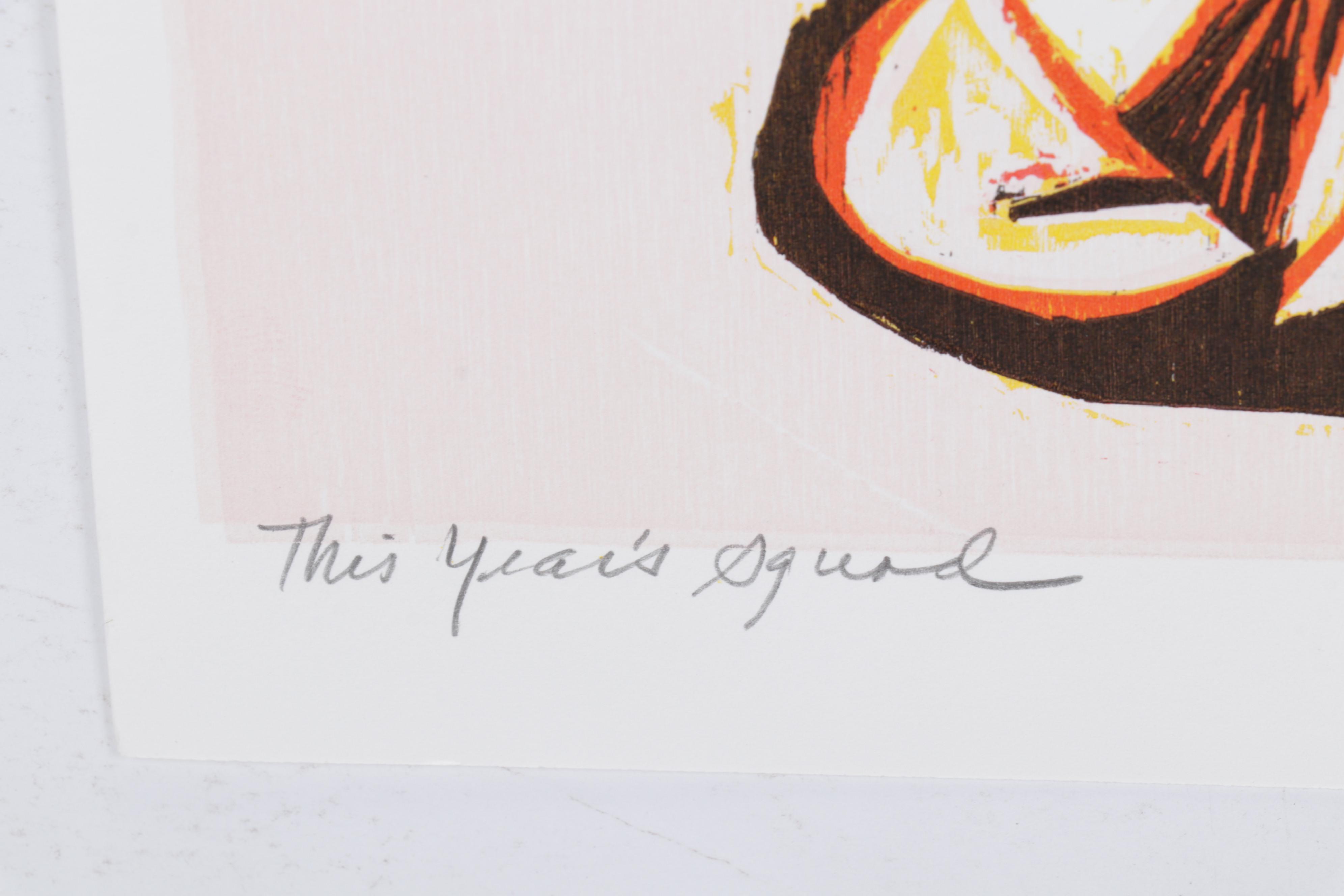 Sidney Chafetz Woodcut "This Year's Squad," 1990