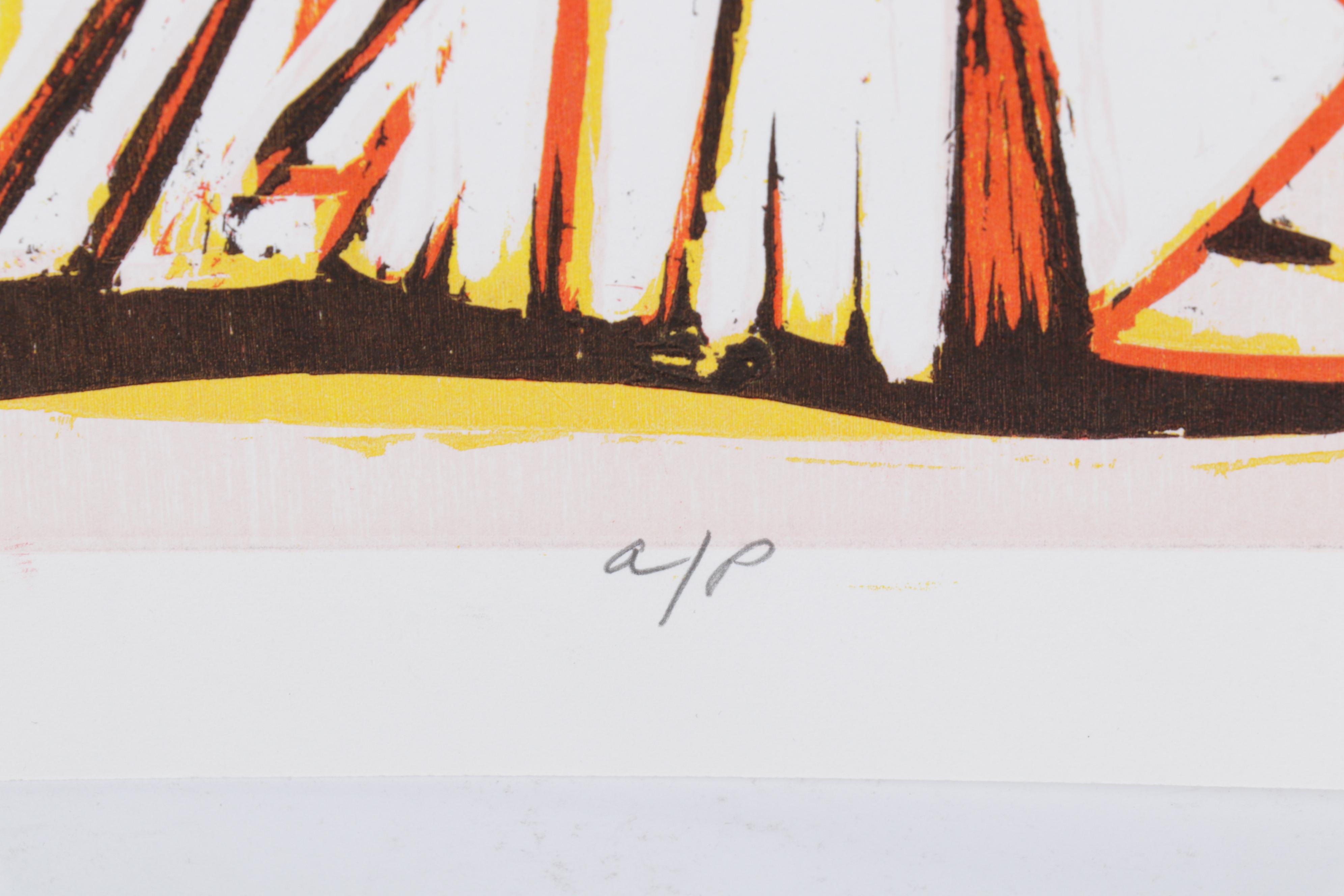 Sidney Chafetz Woodcut "This Year's Squad," 1990