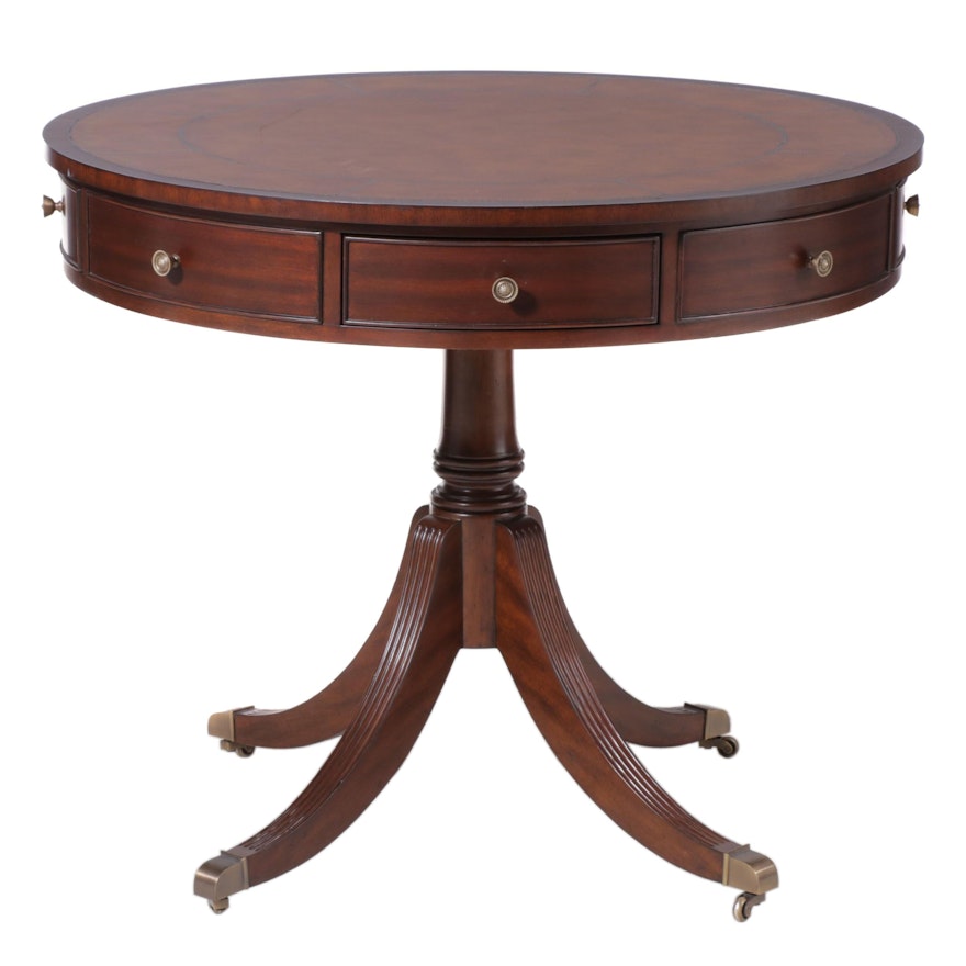 Ethan Allen "Bradford" Tooled Leather-Top Mahogany Rent Table