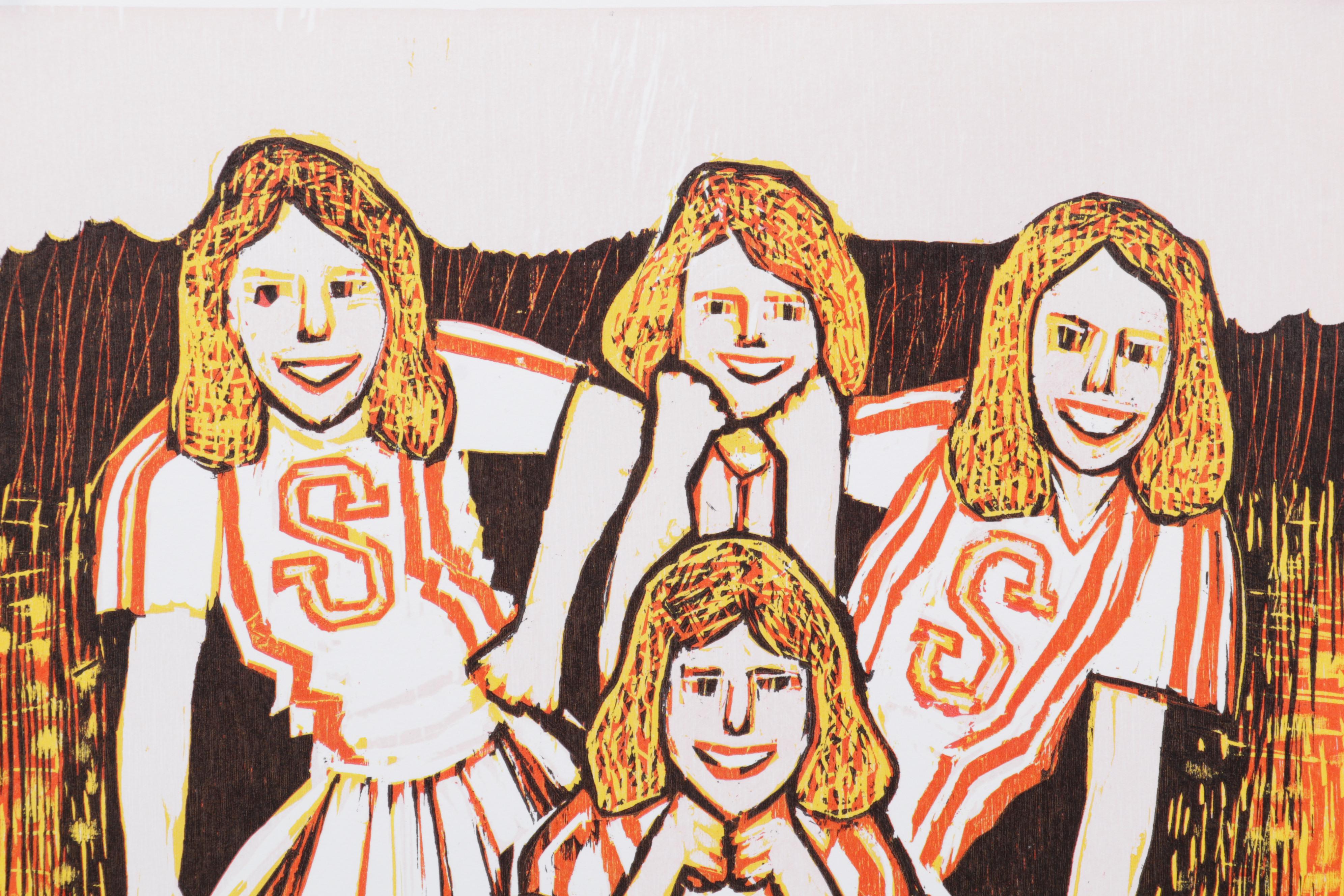 Sidney Chafetz Woodcut "This Year's Squad," 1990