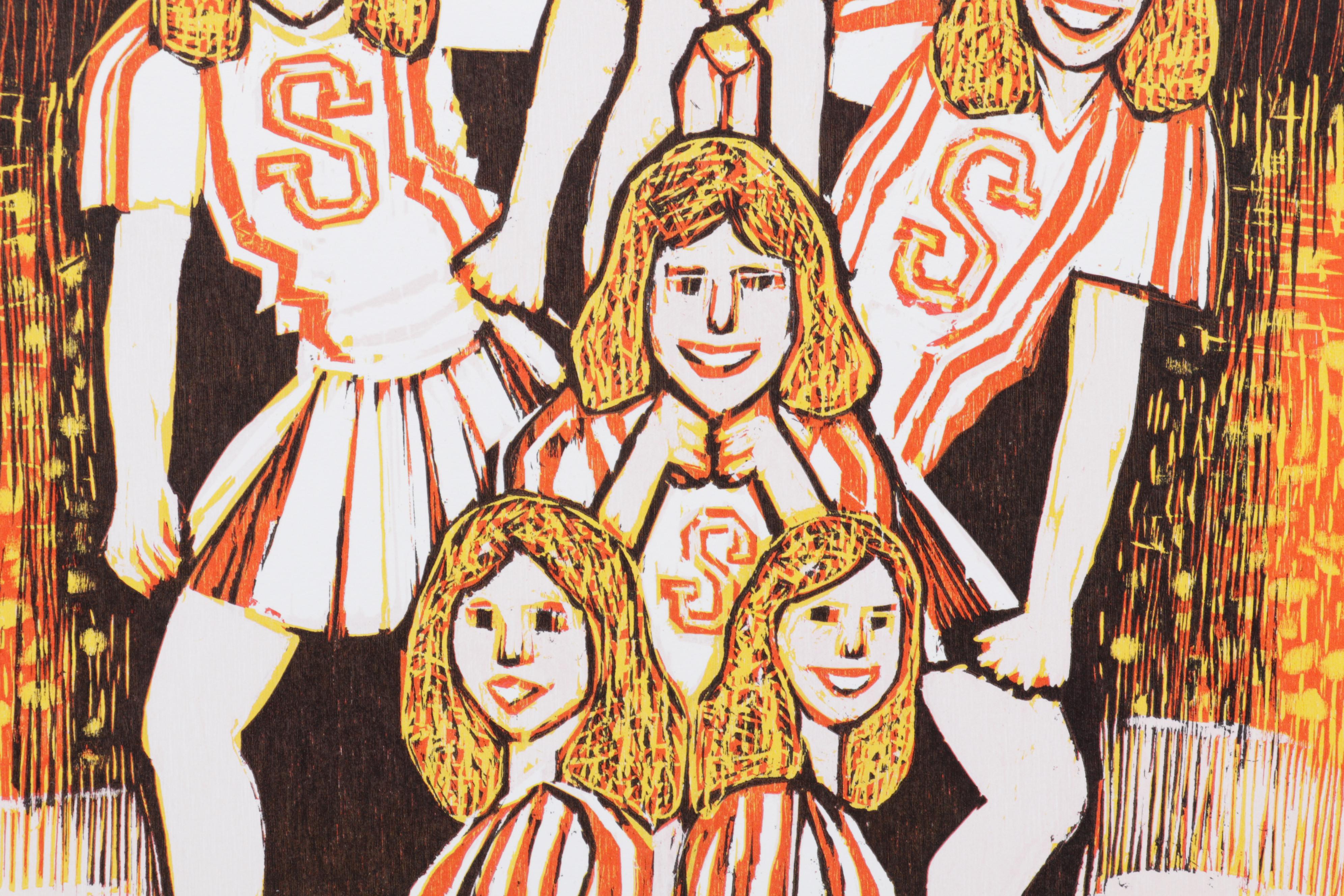 Sidney Chafetz Woodcut "This Year's Squad," 1990