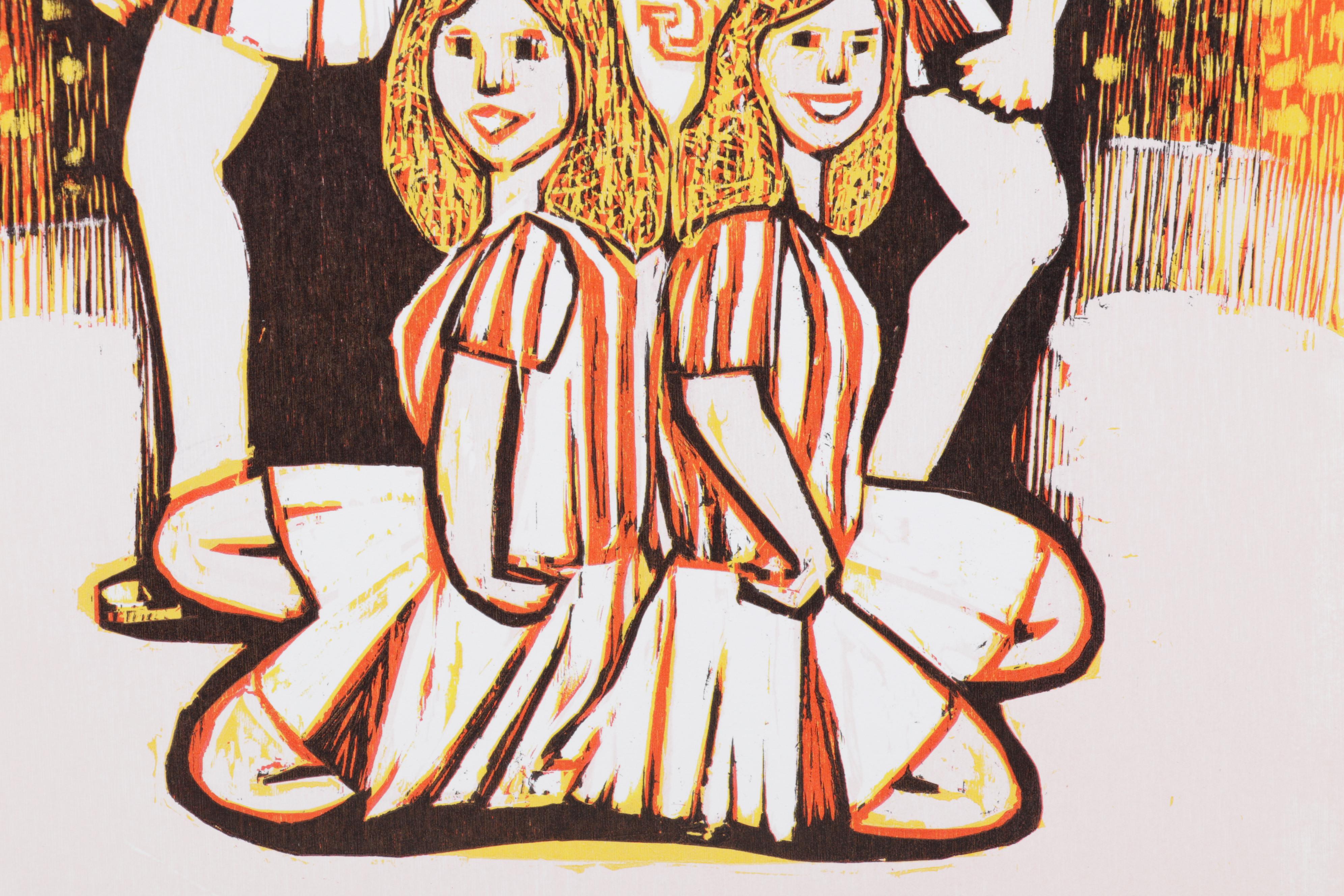 Sidney Chafetz Woodcut "This Year's Squad," 1990