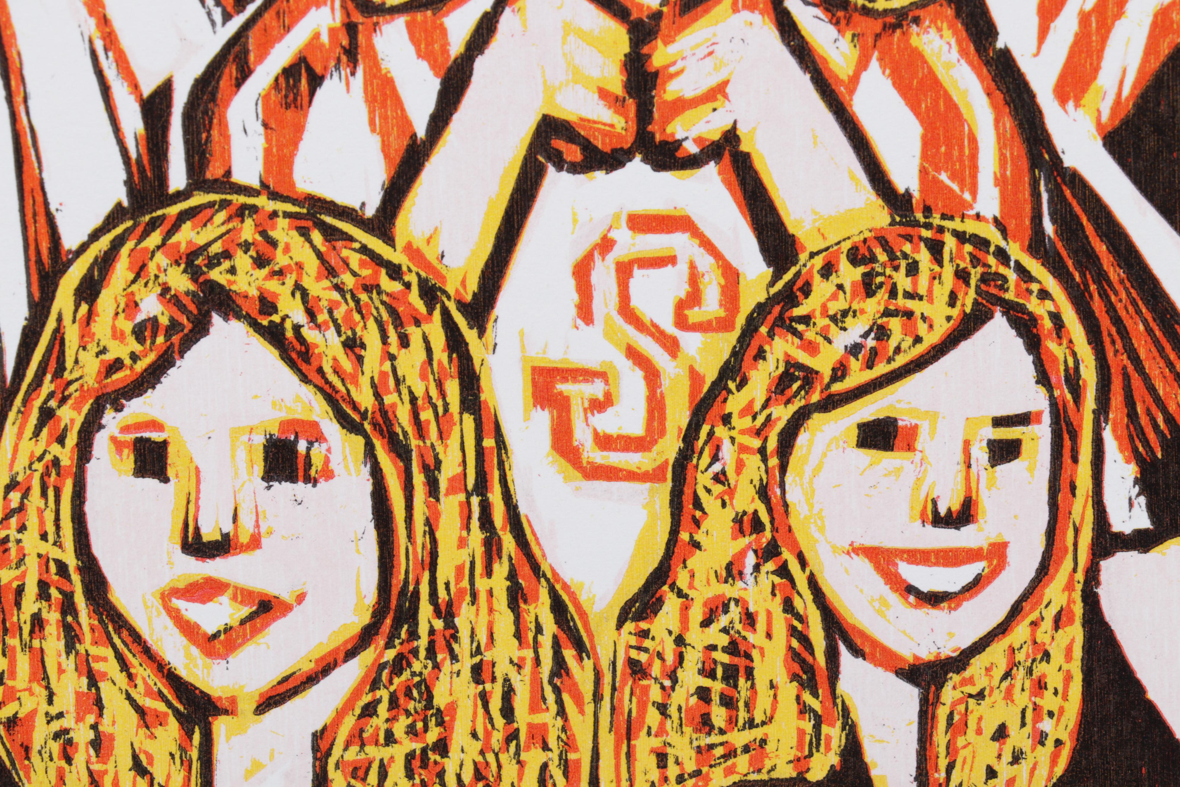 Sidney Chafetz Woodcut "This Year's Squad," 1990