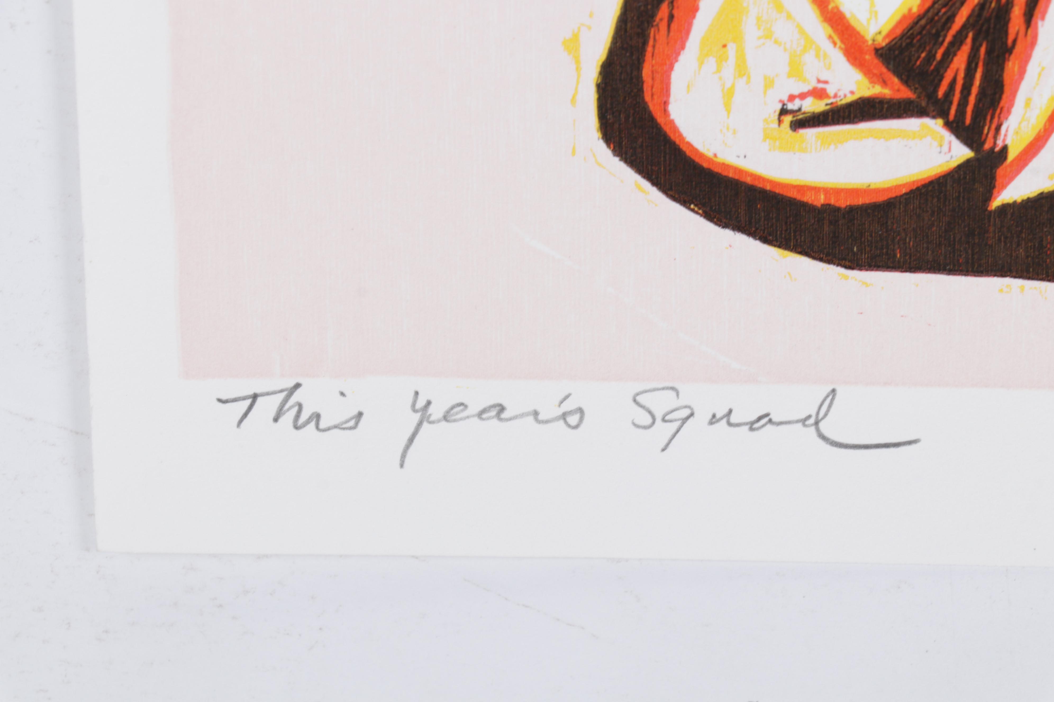 Sidney Chafetz Woodcut "This Year's Squad," 1990