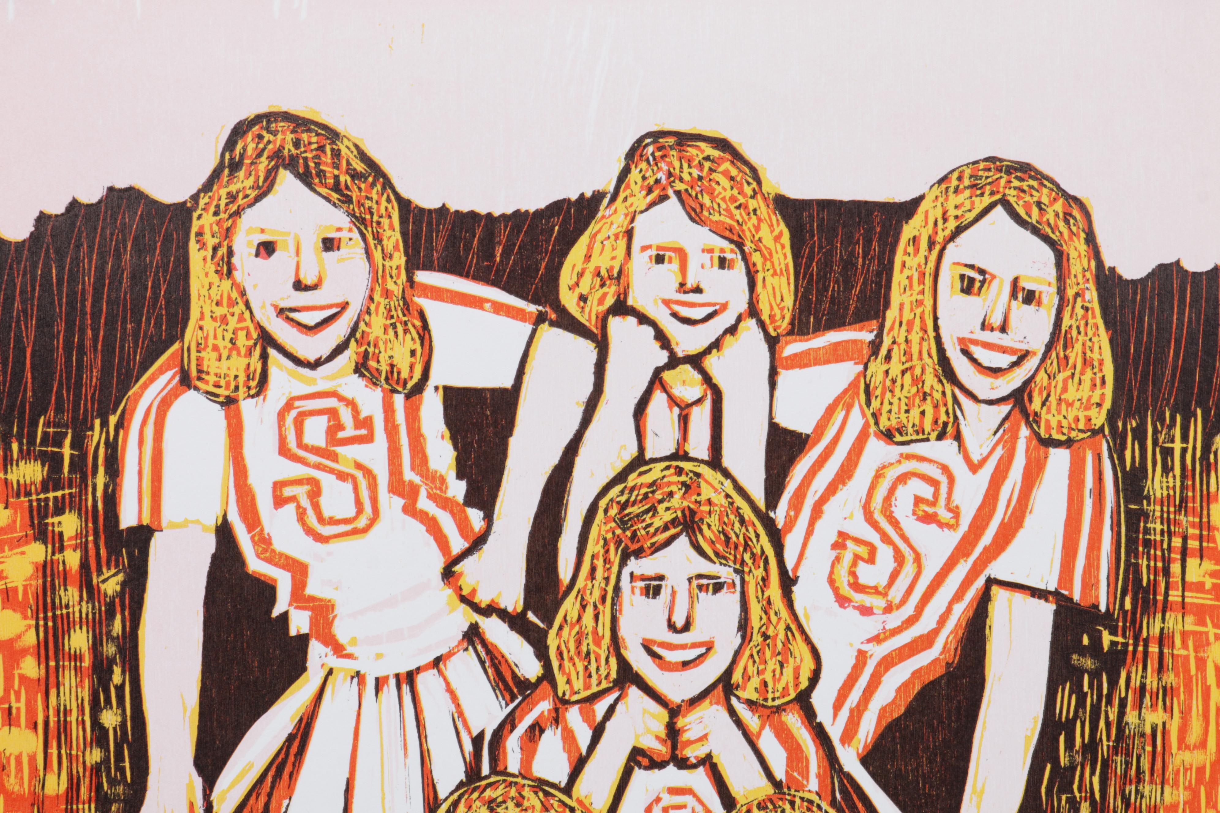 Sidney Chafetz Woodcut "This Year's Squad," 1990