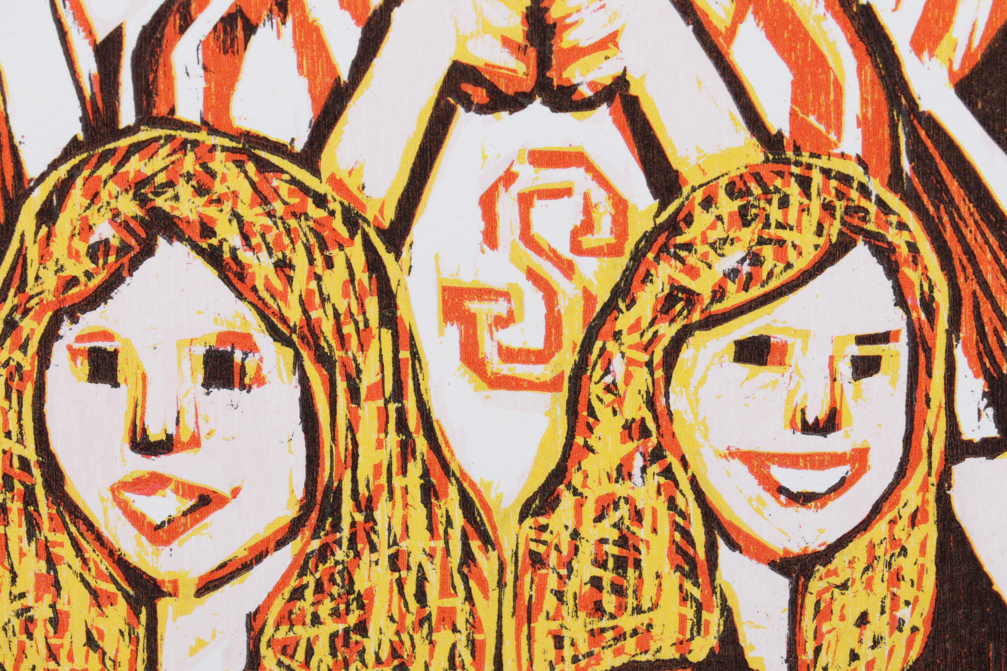 Sidney Chafetz Woodcut "This Year's Squad," 1990