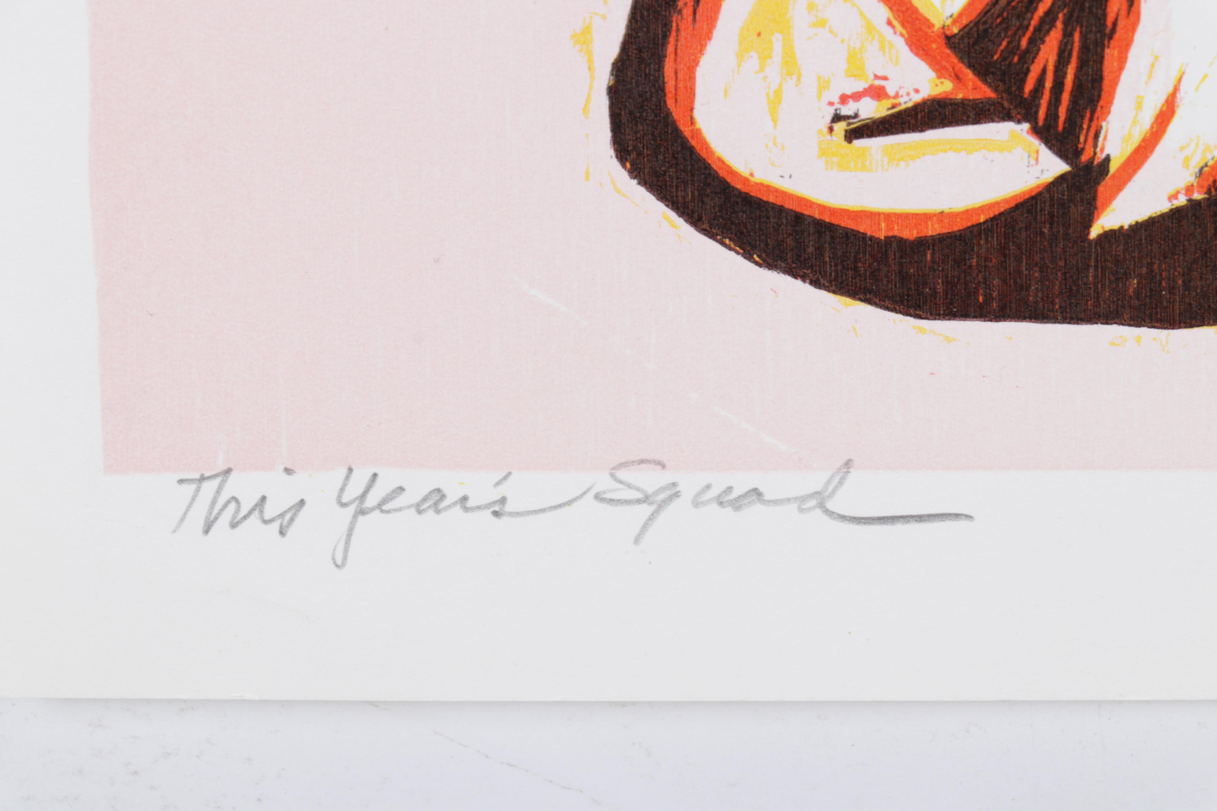 Sidney Chafetz Woodcut "This Year's Squad," 1990