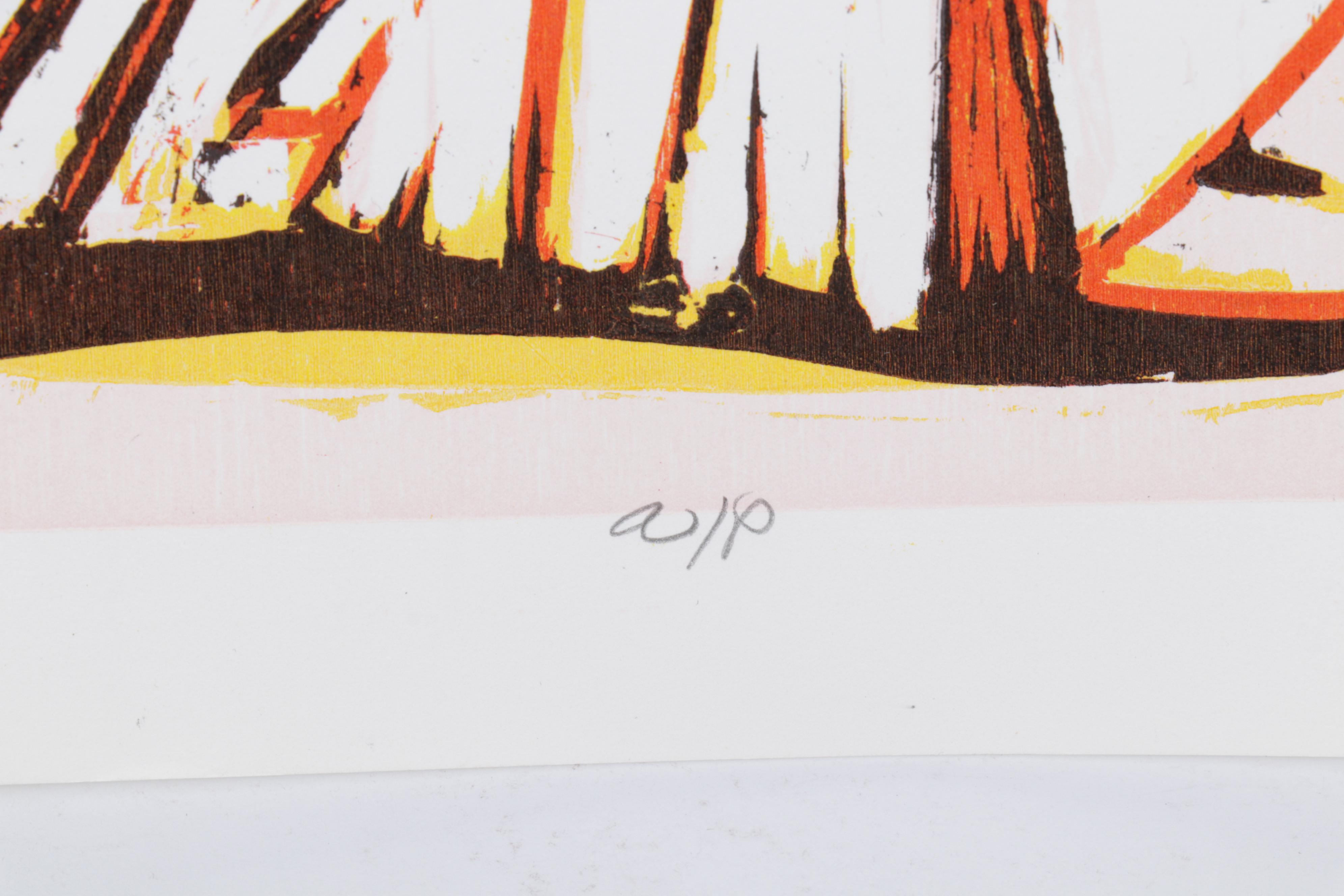 Sidney Chafetz Woodcut "This Year's Squad," 1990