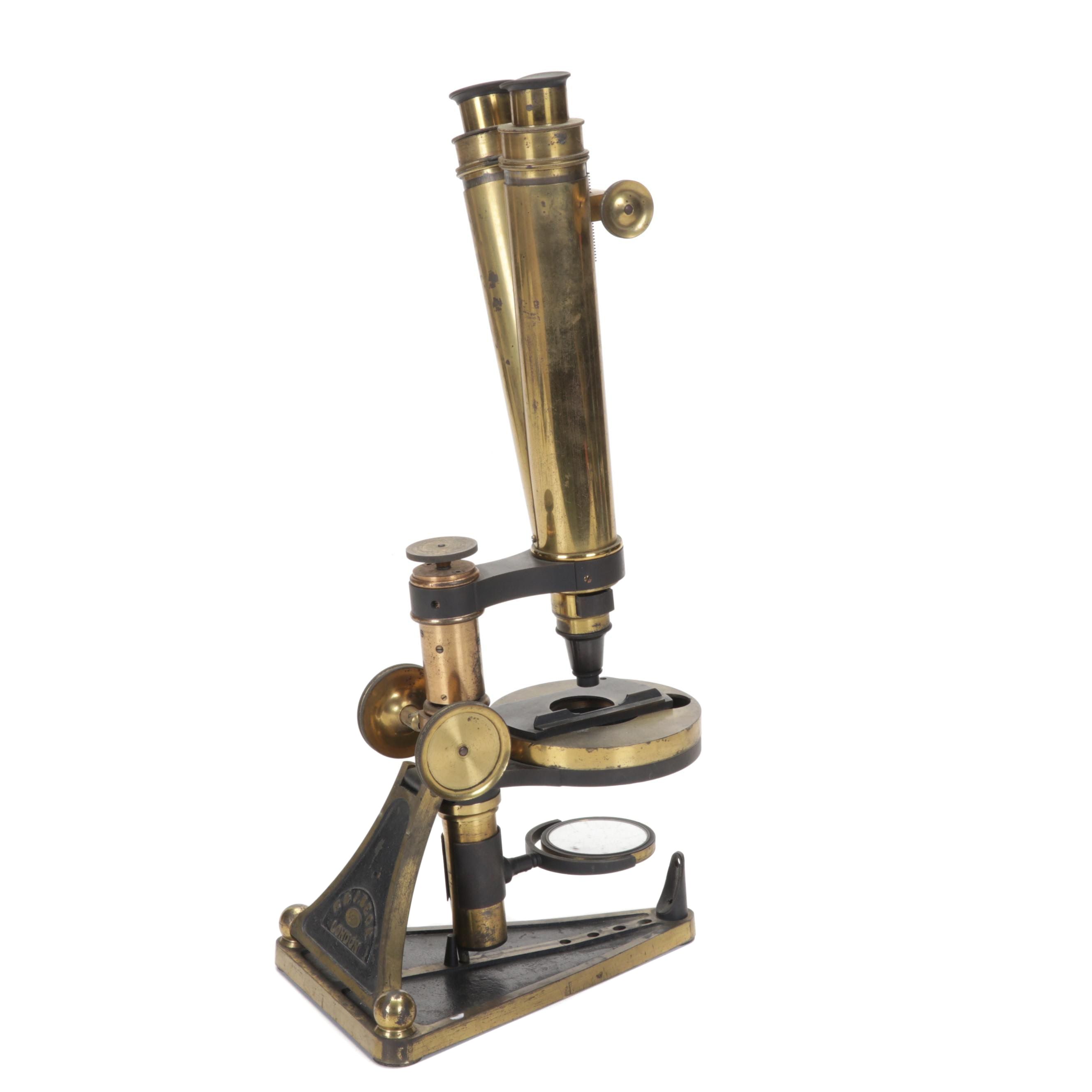 R & J Beck London Brass Folding Monocular Microscope, Late 19th Century