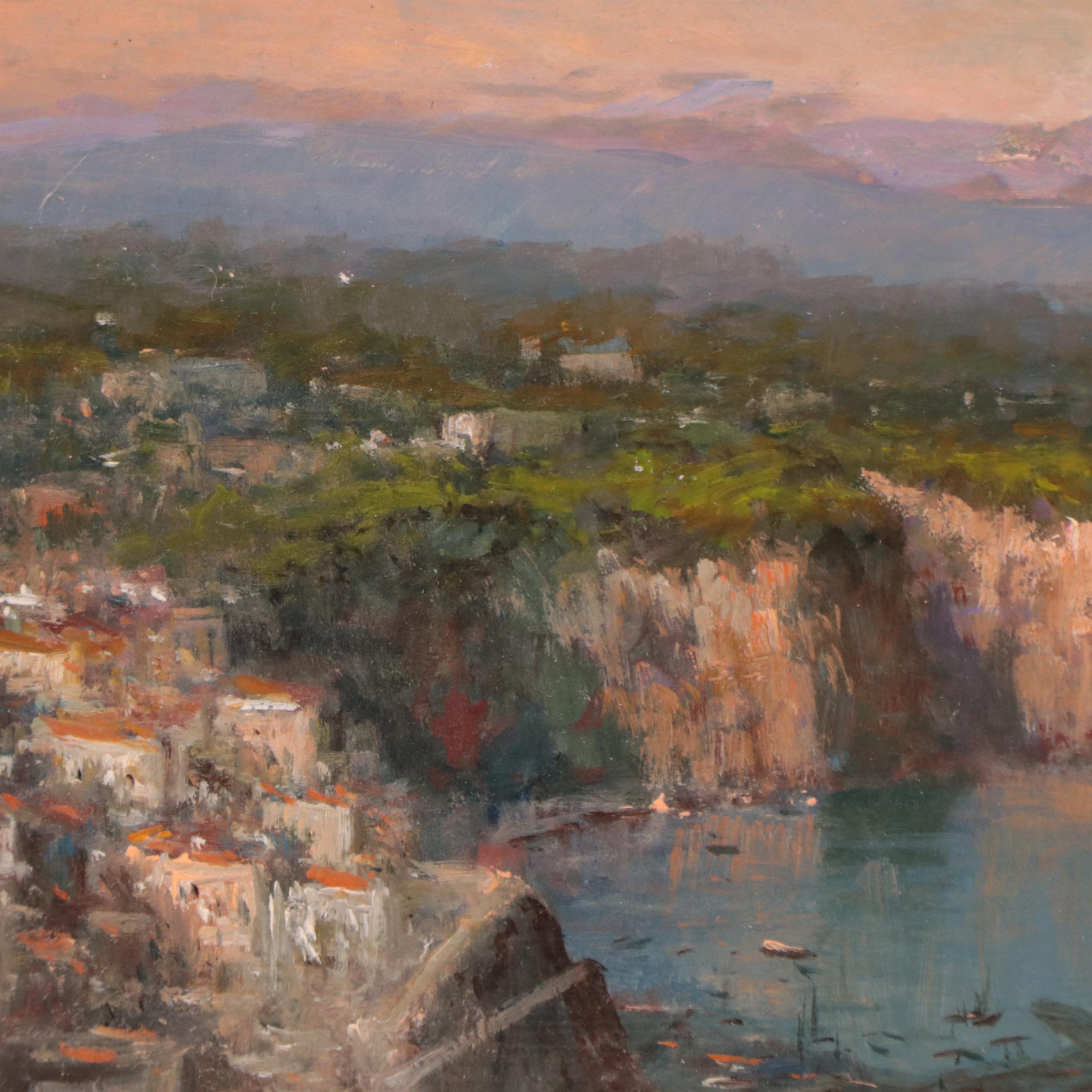 Oil Painting of Italian Coastline and Cliffs