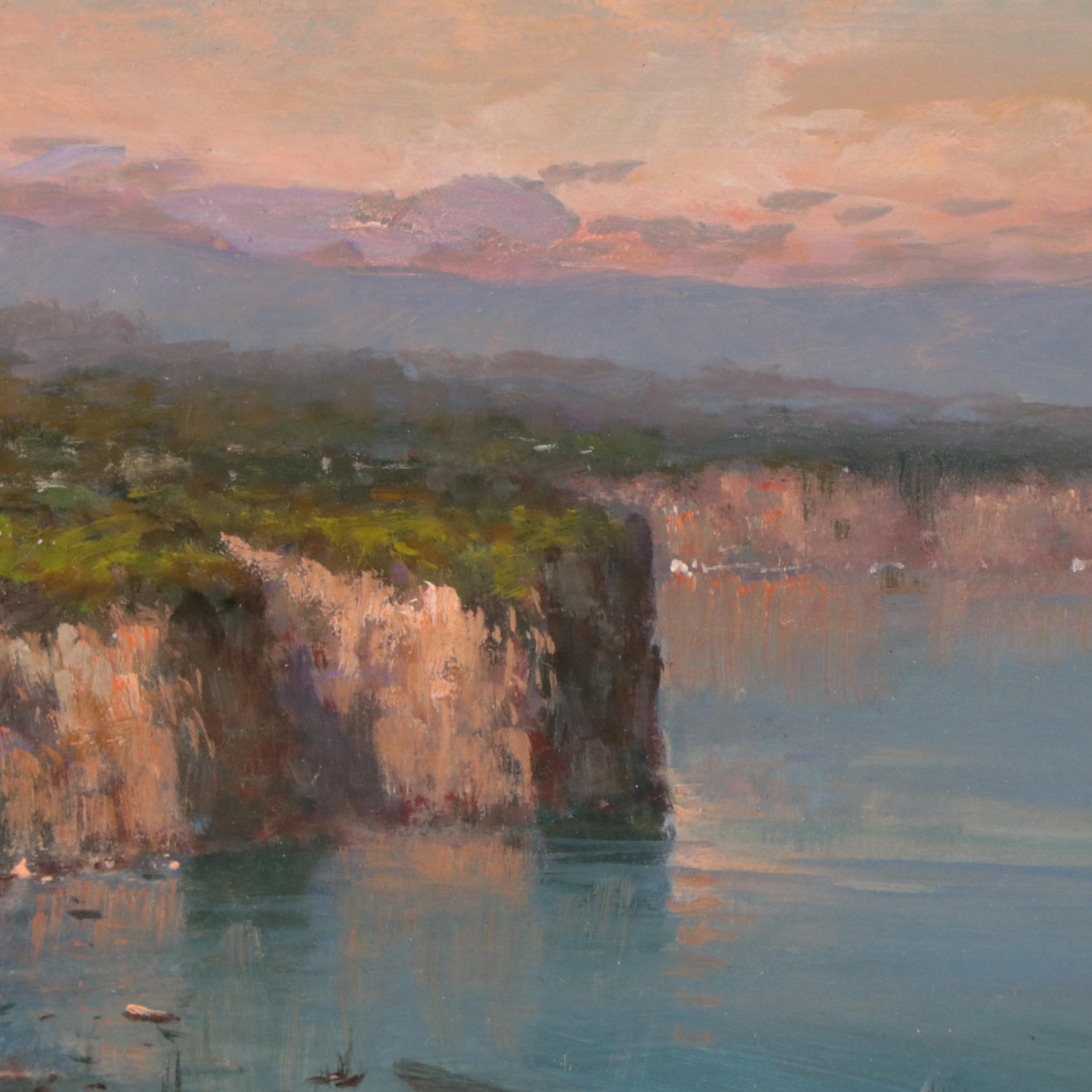 Oil Painting of Italian Coastline and Cliffs