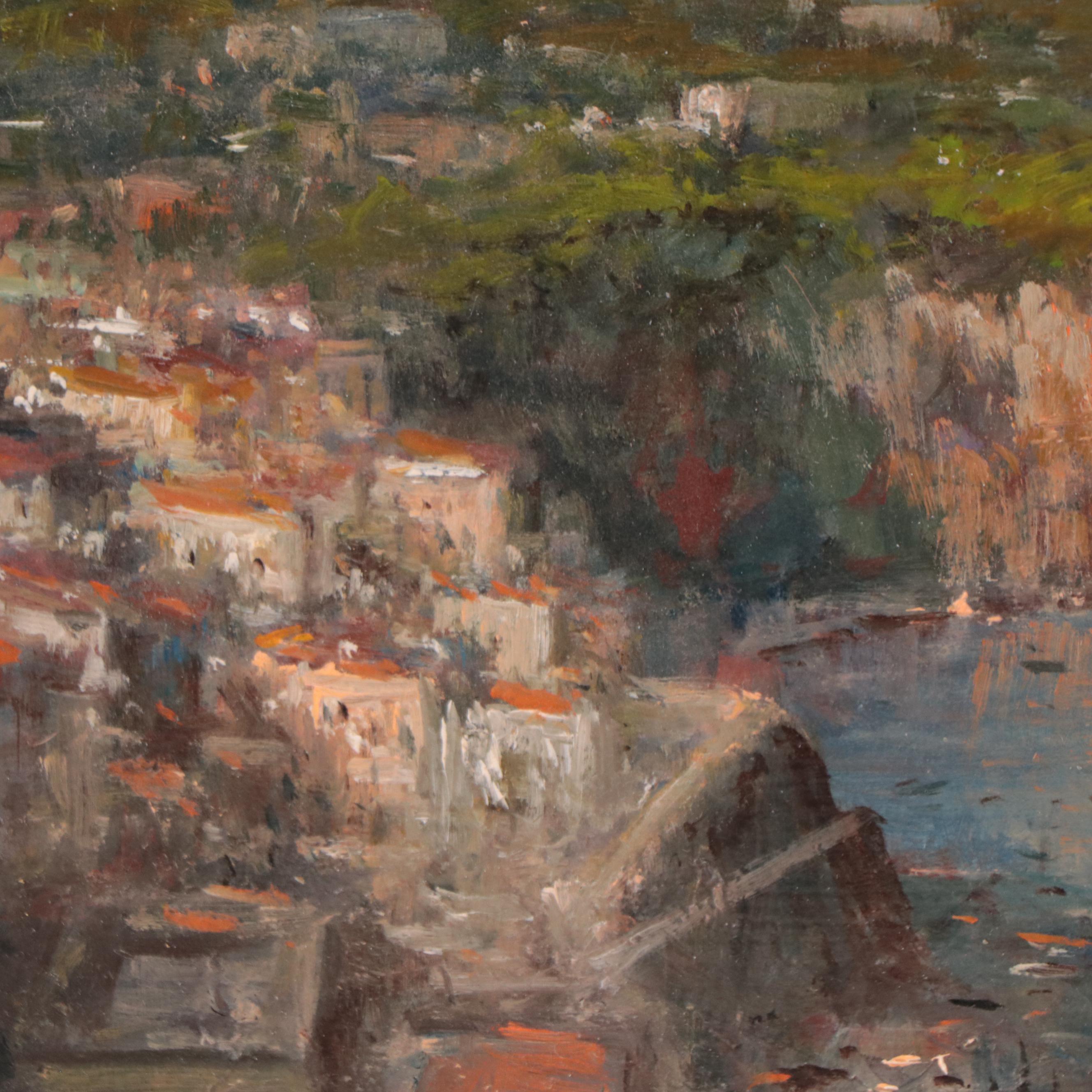 Oil Painting of Italian Coastline and Cliffs