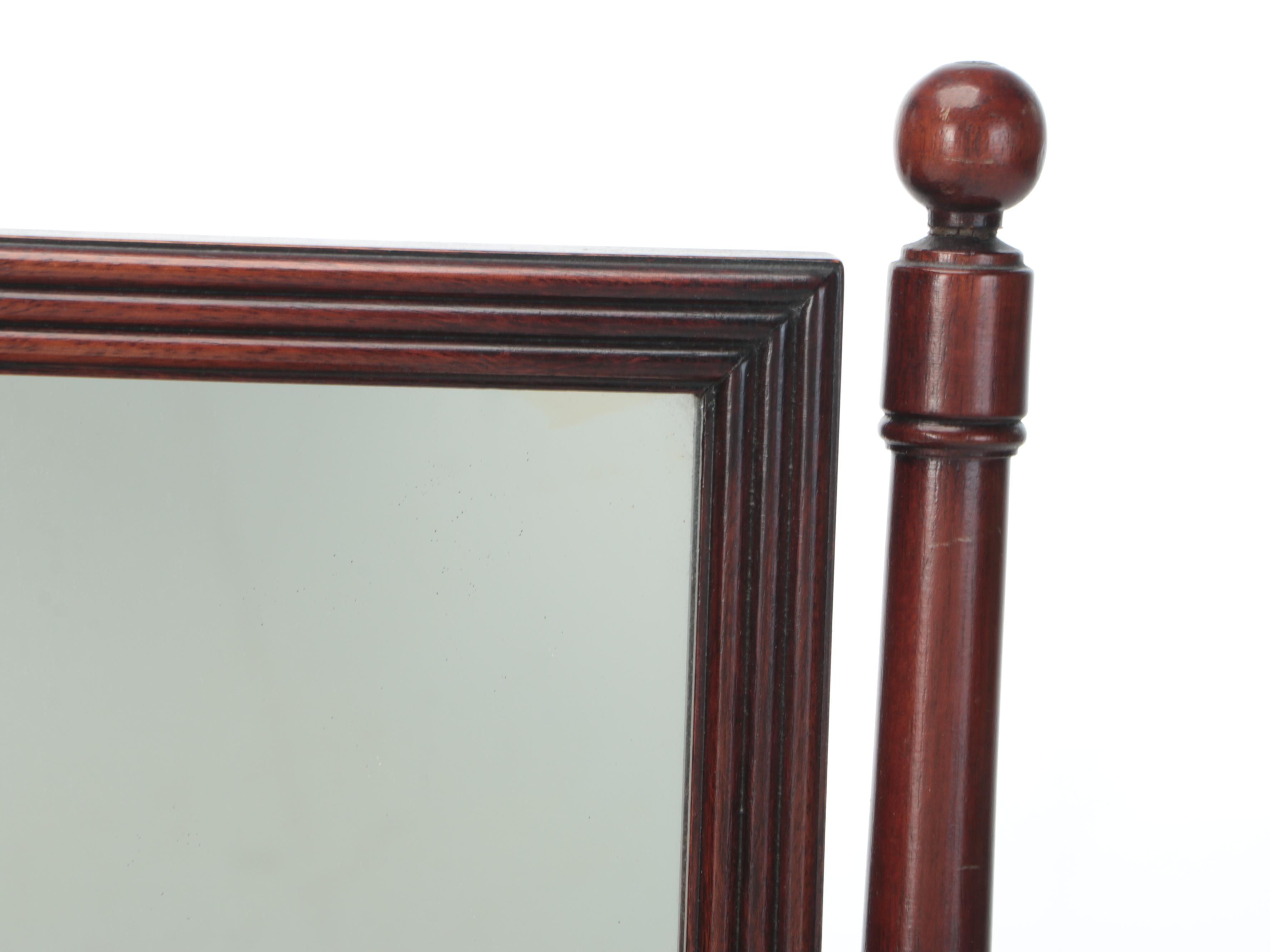 Federal Style Wooden Shaving or Dresser Mirror with Embroidered Table Runner