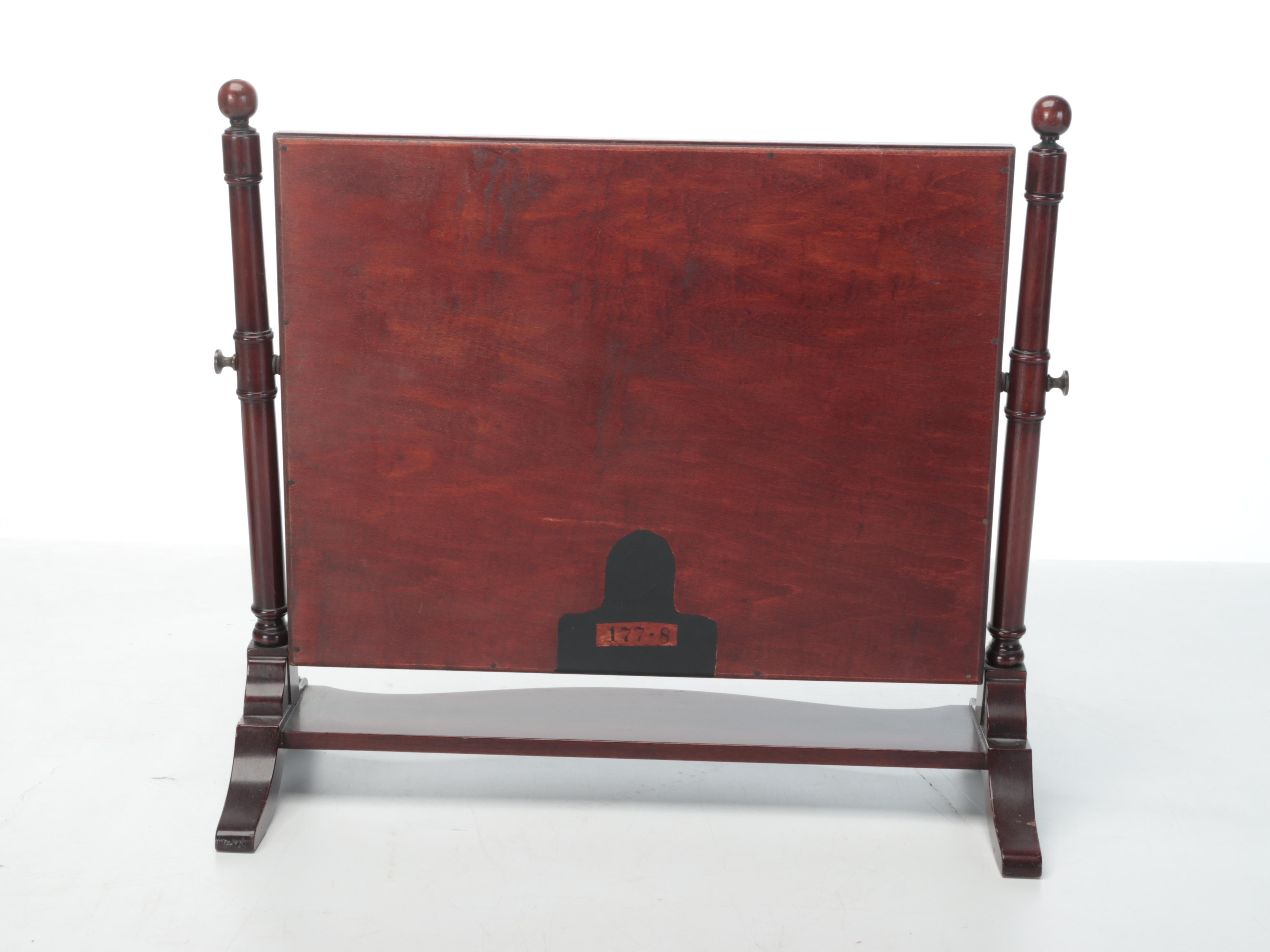 Federal Style Wooden Shaving or Dresser Mirror with Embroidered Table Runner